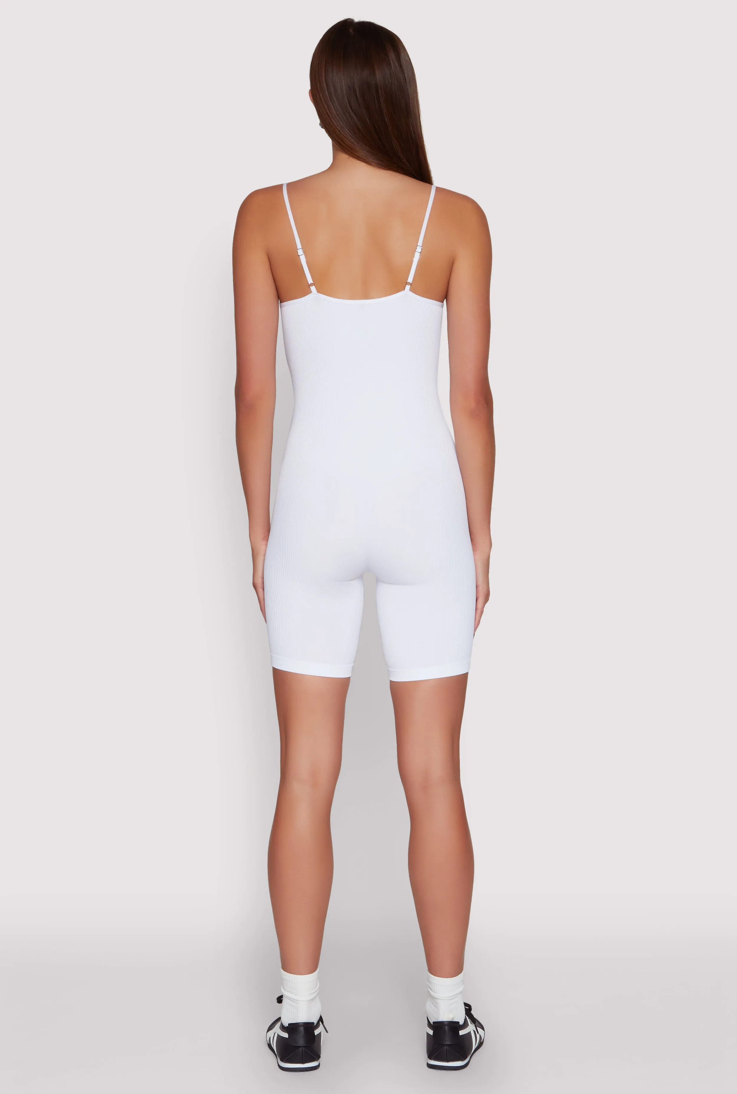 Seamless Rib Knit Notch Neck Biker Romper sold by Rainbow product image thumbnail 5