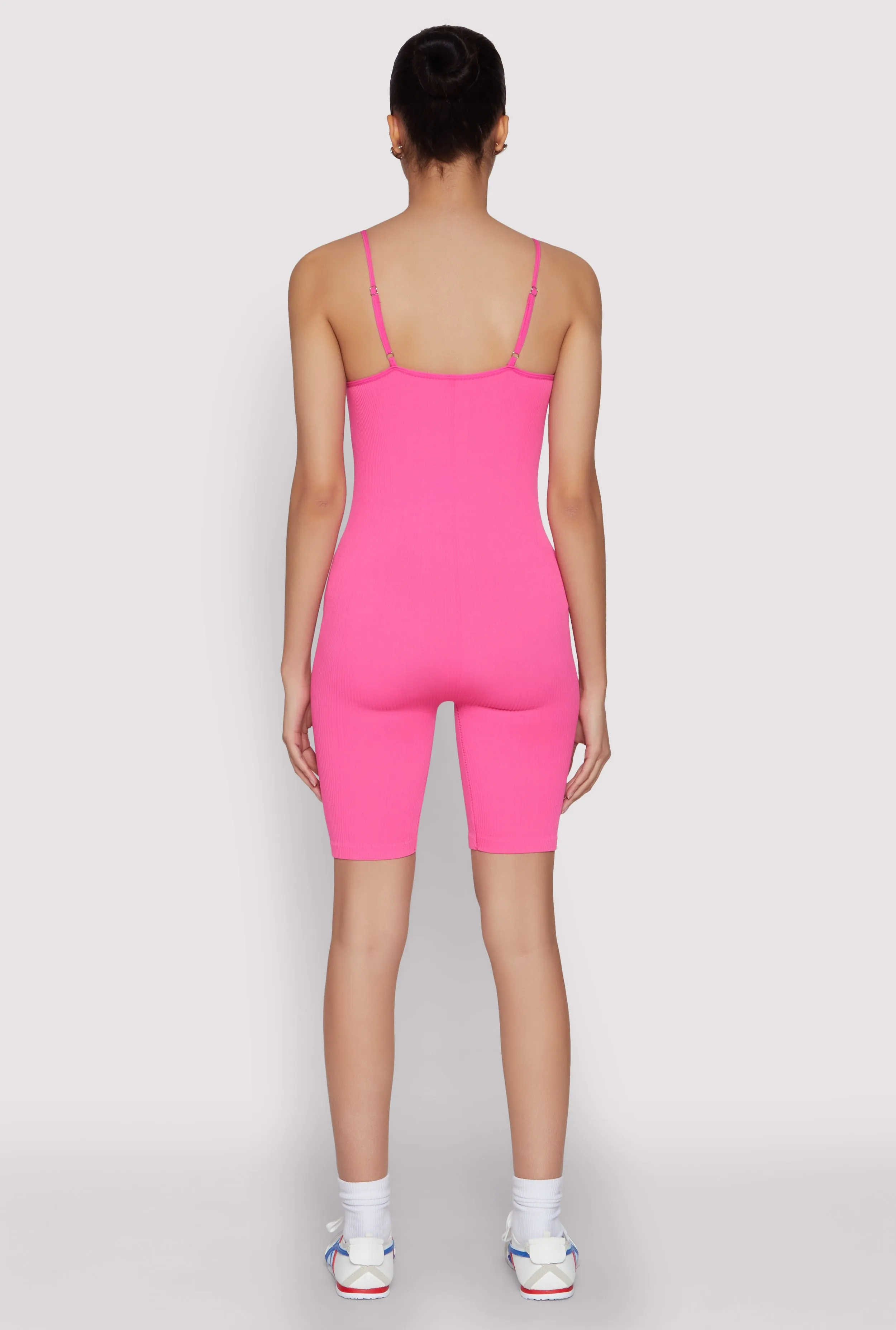 Seamless Rib Knit Notch Neck Biker Romper sold by Rainbow product image thumbnail 5