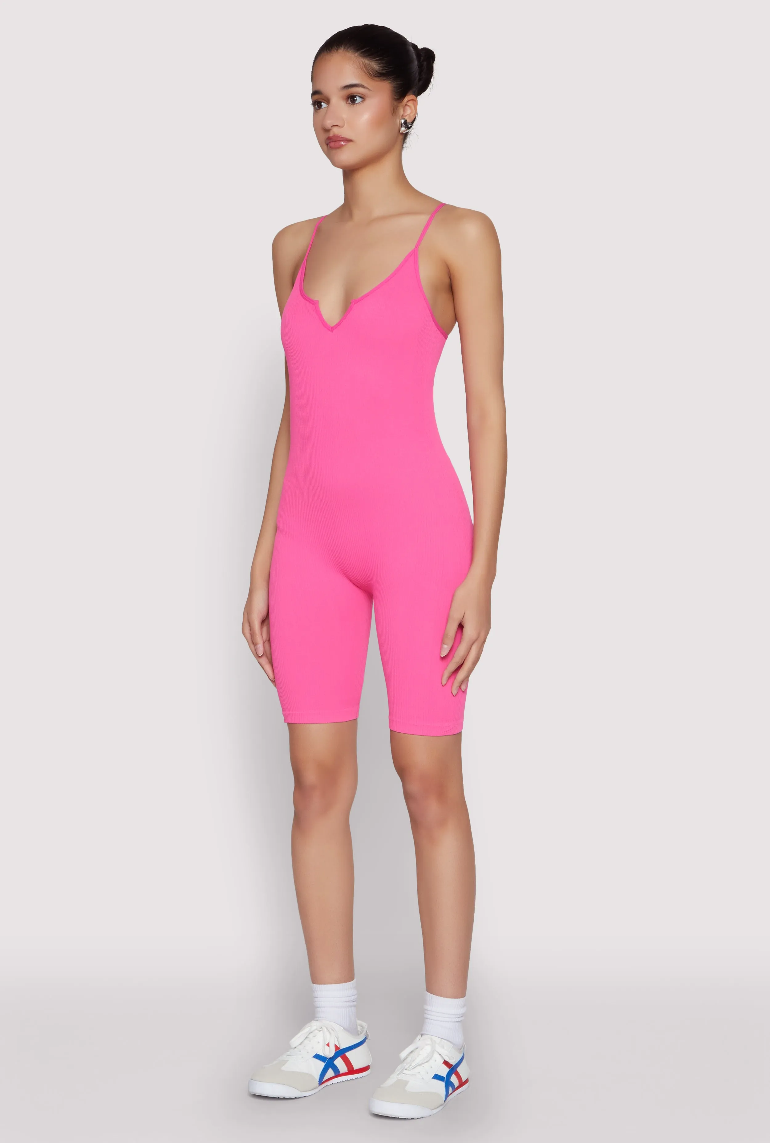 Seamless Rib Knit Notch Neck Biker Romper sold by Rainbow product image thumbnail 3