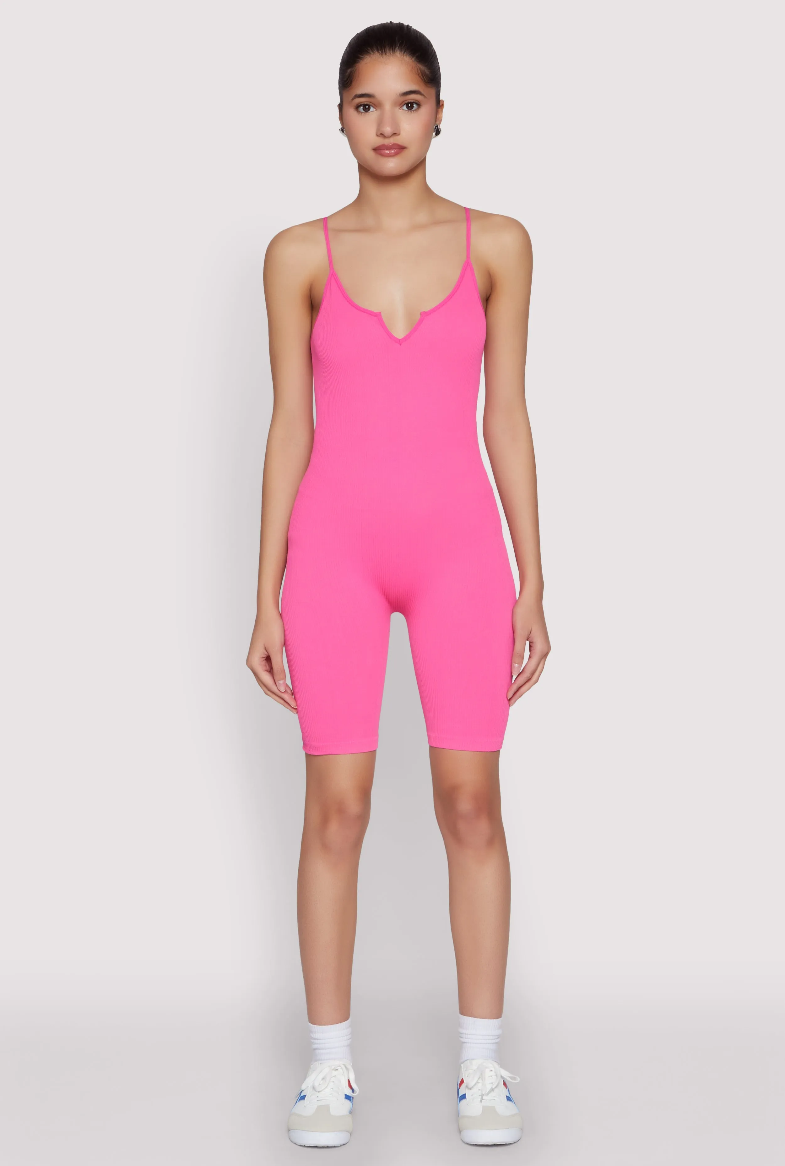 Seamless Rib Knit Notch Neck Biker Romper sold by Rainbow product image thumbnail 2