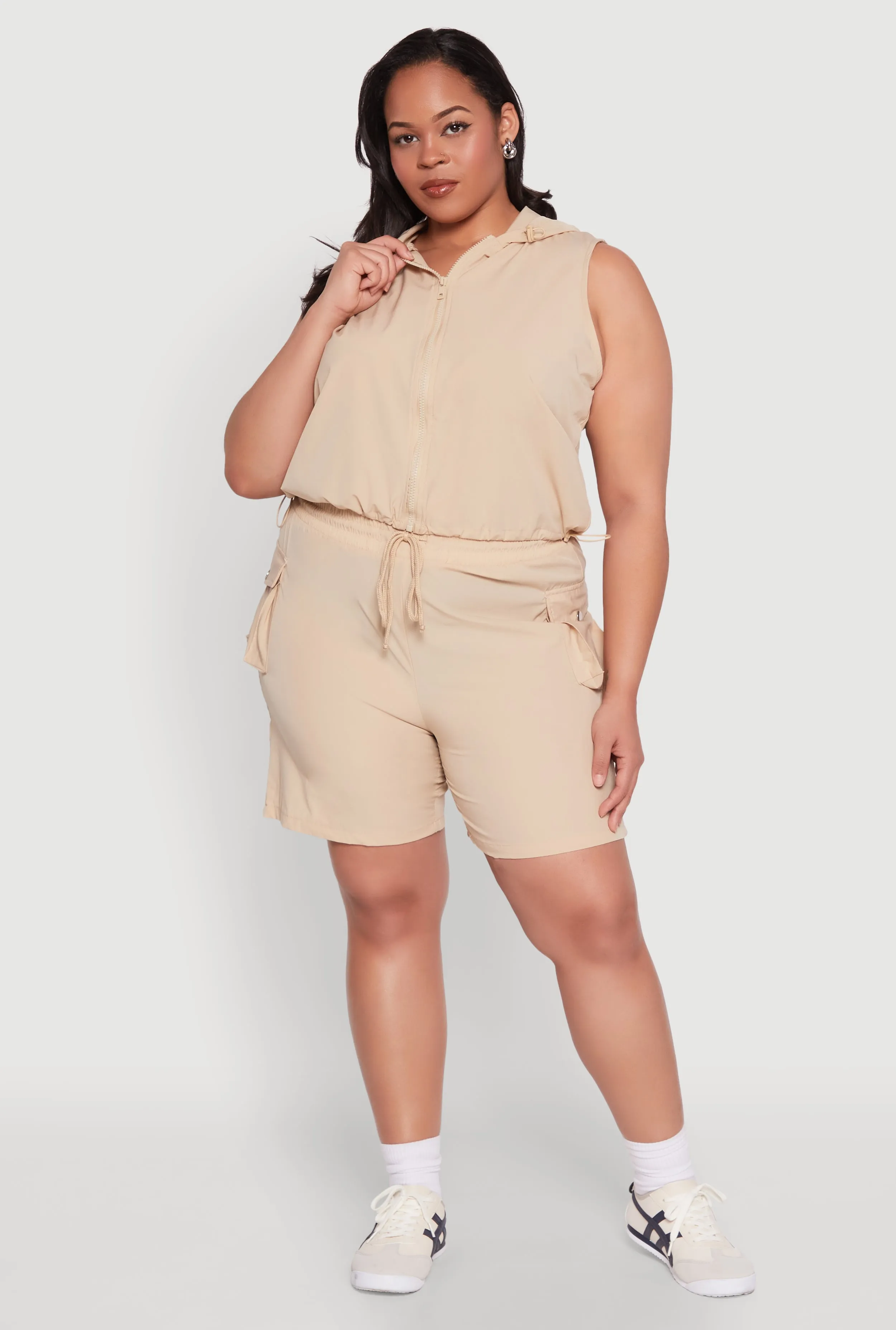 Plus Size Nylon Sleeveless Zip Front Hooded Top sold by Rainbow product image thumbnail 3