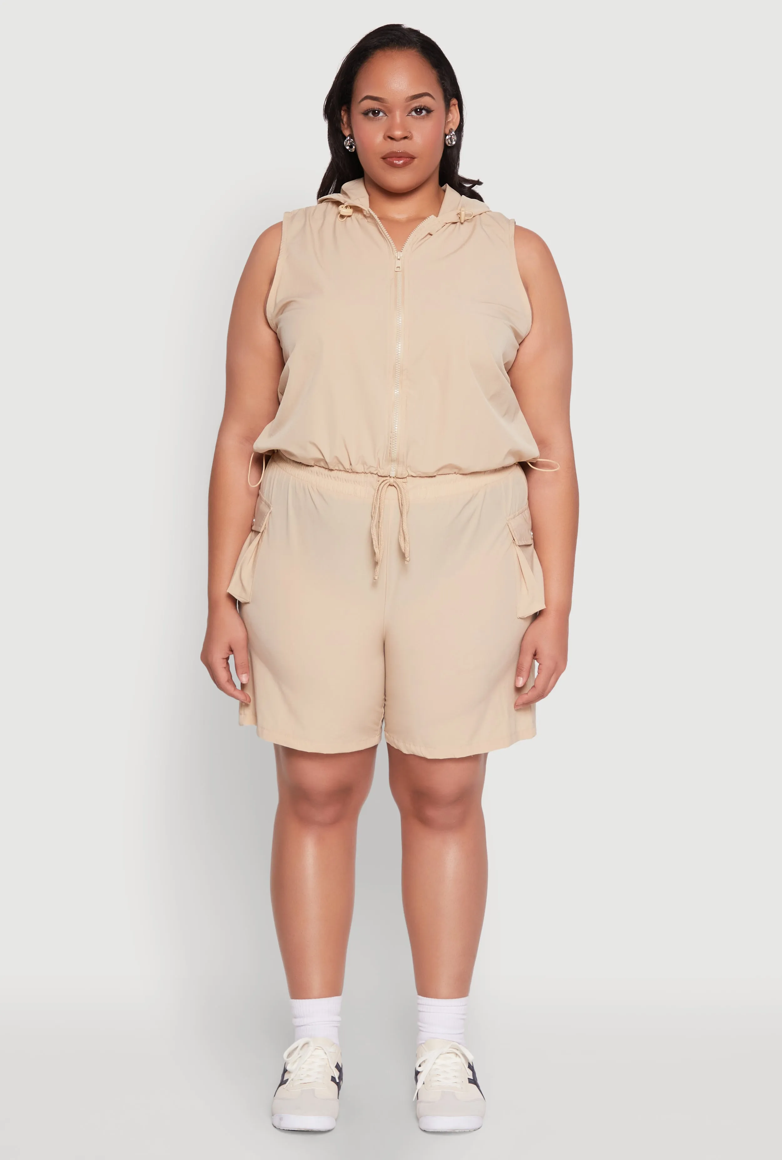 Plus Size Nylon Sleeveless Zip Front Hooded Top sold by Rainbow product image thumbnail 2