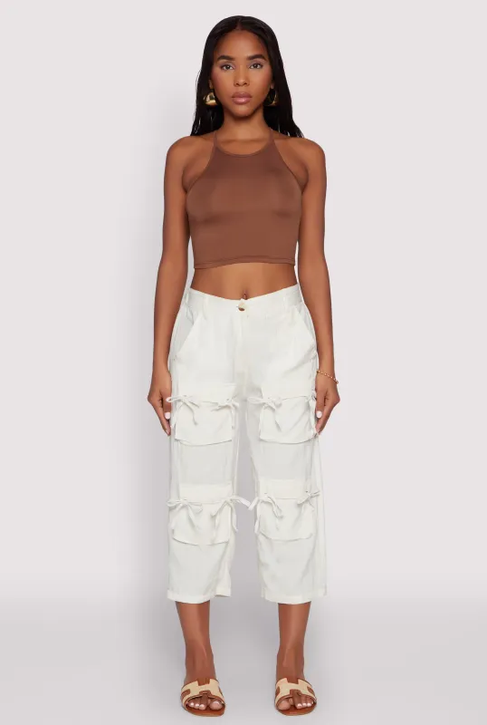 Tie Front Cargo Pocket Capri Pants sold by Rainbow