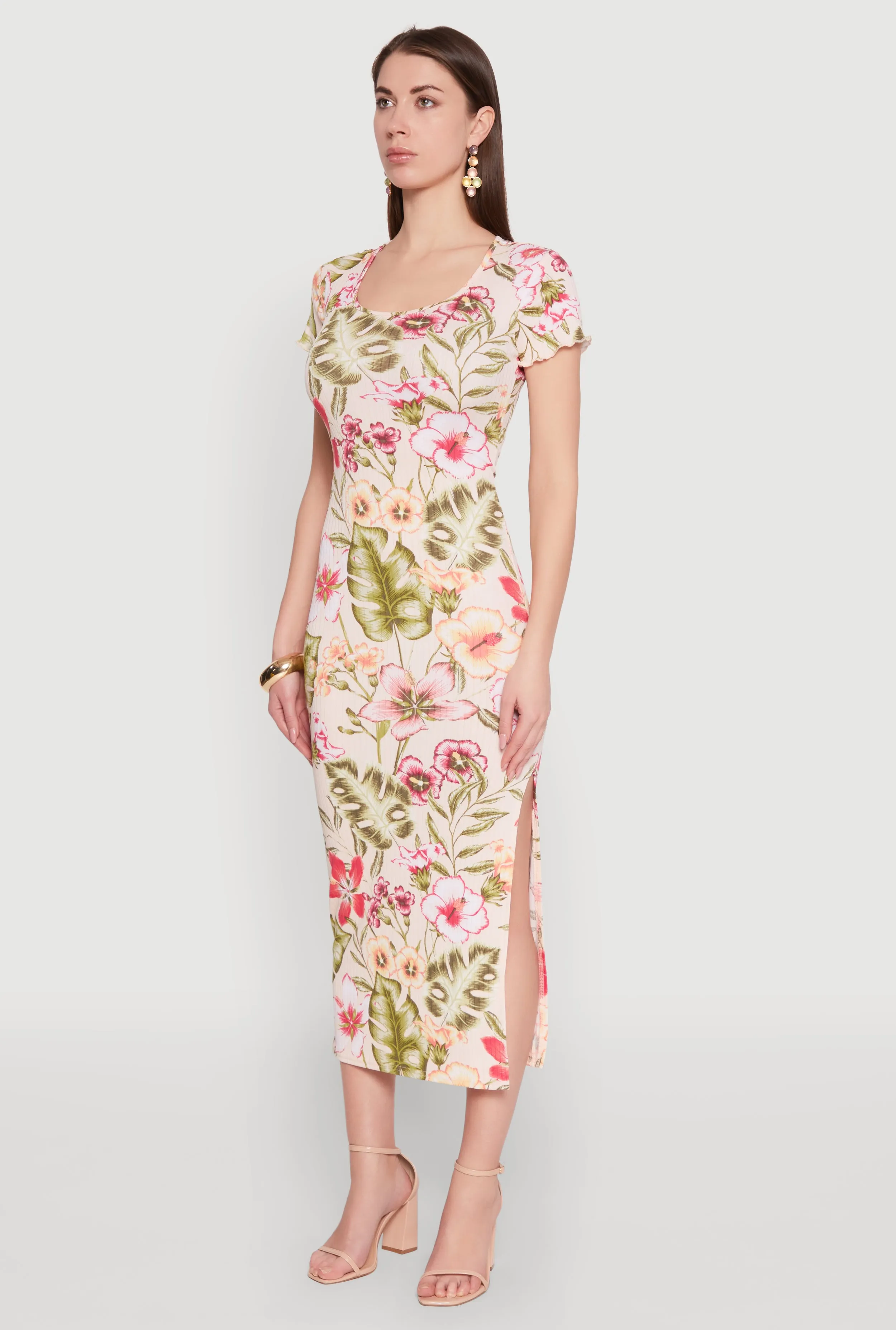 Floral Rib Knit Short Sleeve Midi Dress sold by Rainbow product image thumbnail 3