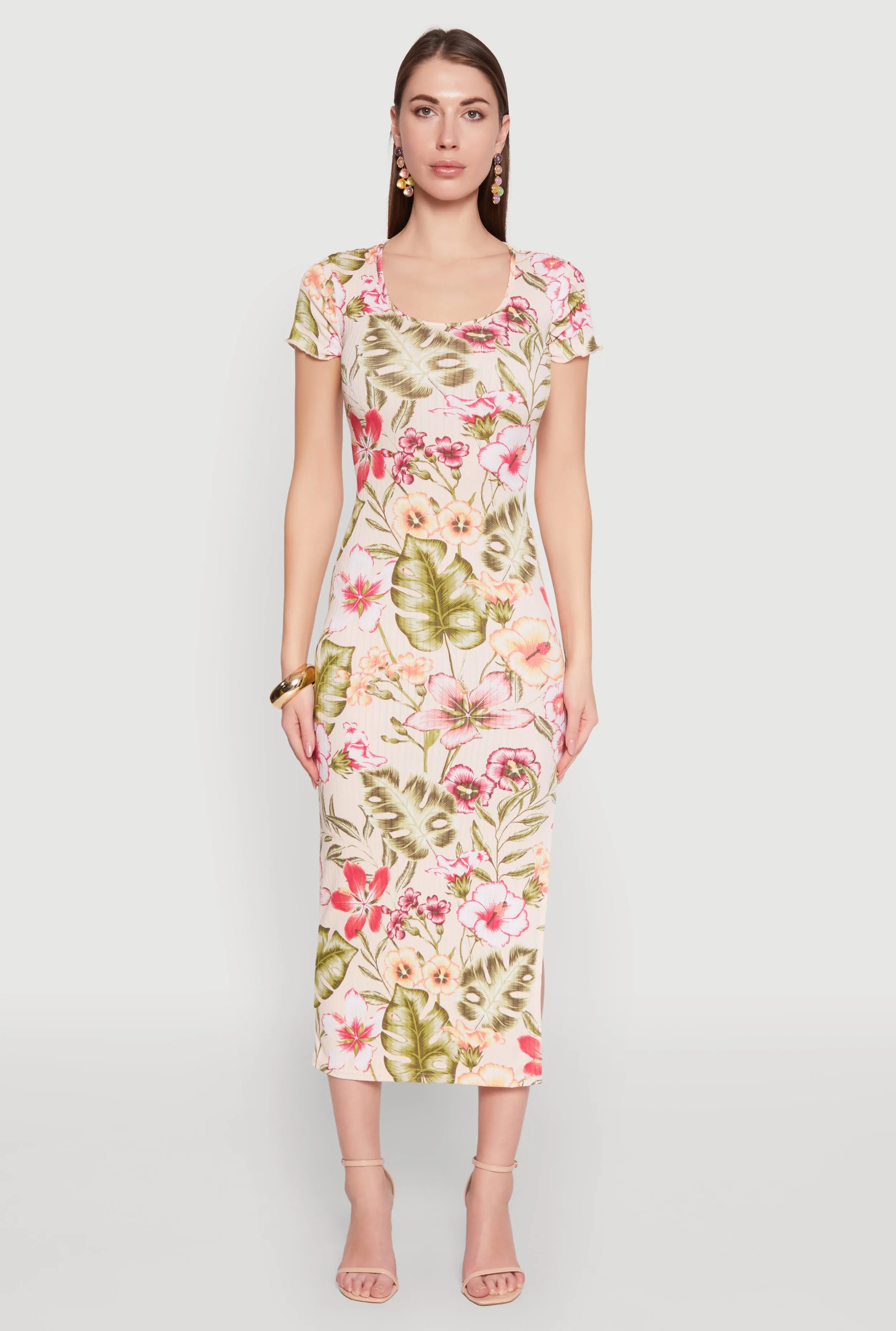 Floral Rib Knit Short Sleeve Midi Dress sold by Rainbow product image thumbnail 2