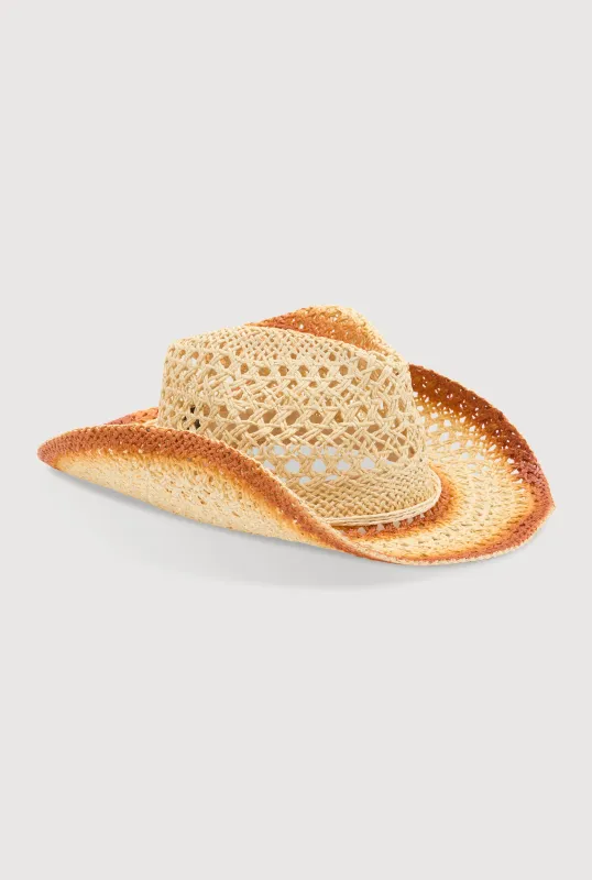 Contrast Trim Straw Cowboy Hat sold by Rainbow