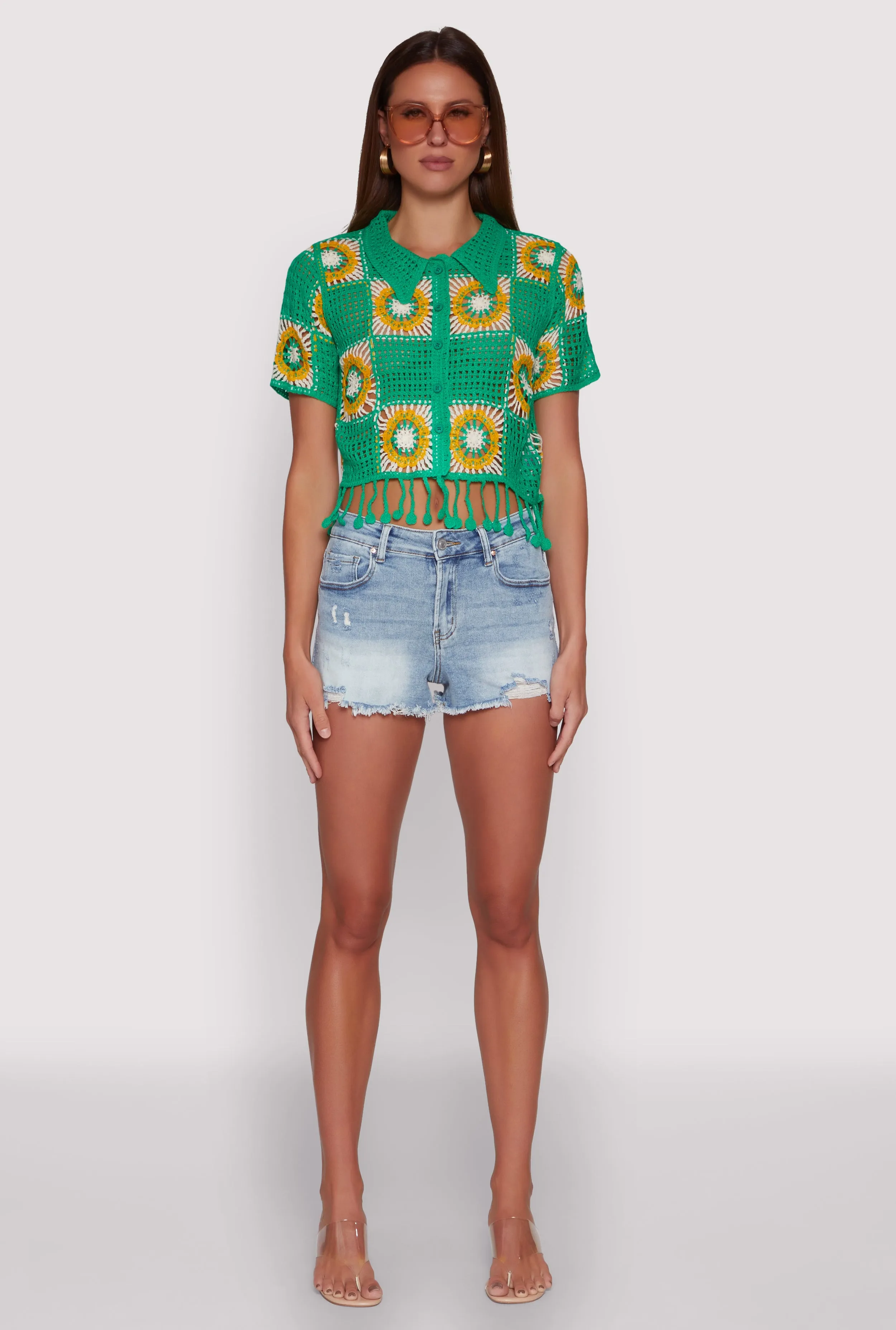 Color Block Fringe Patchwork Crochet Top sold by Rainbow product image thumbnail 3