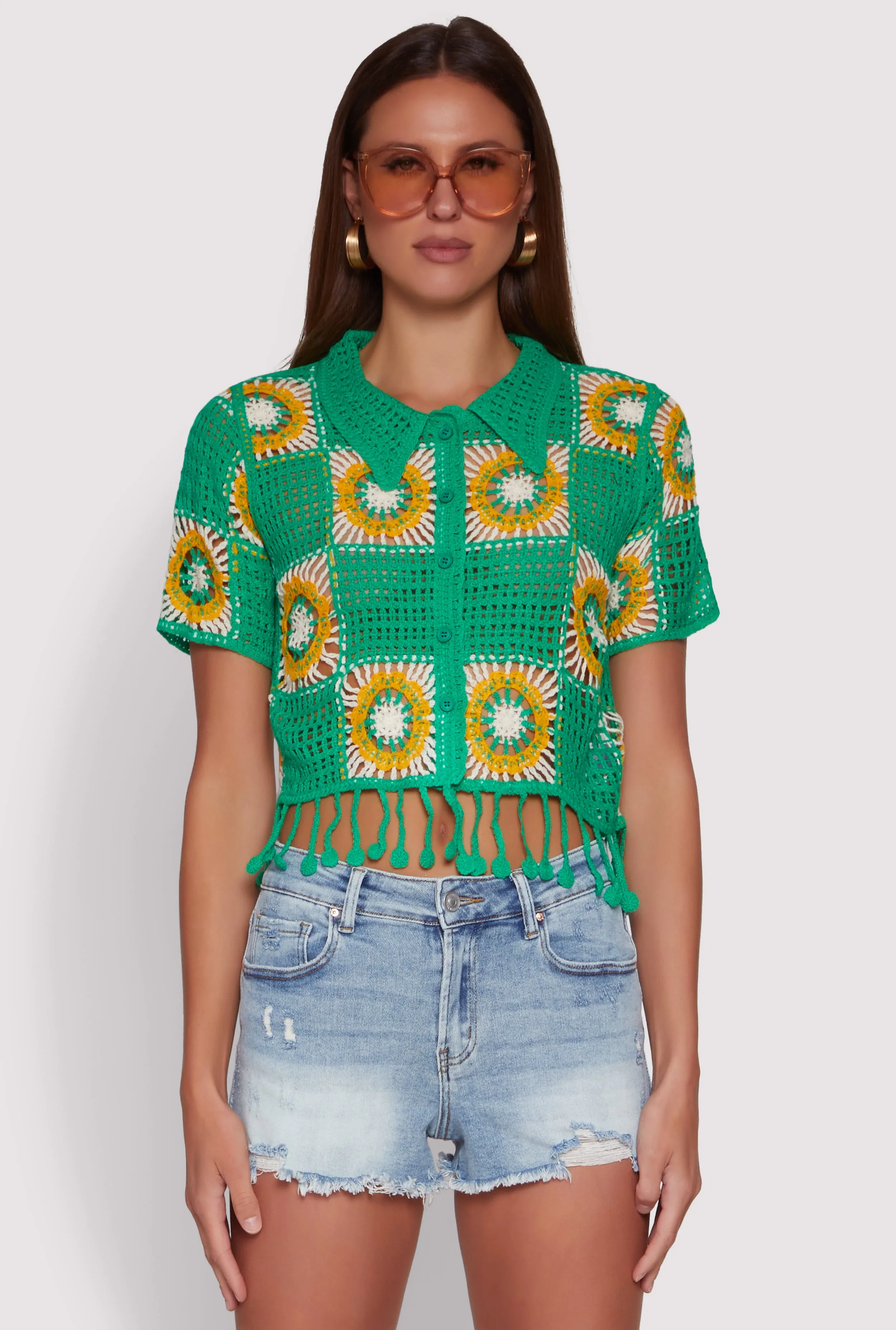 Color Block Fringe Patchwork Crochet Top sold by Rainbow product image thumbnail 2