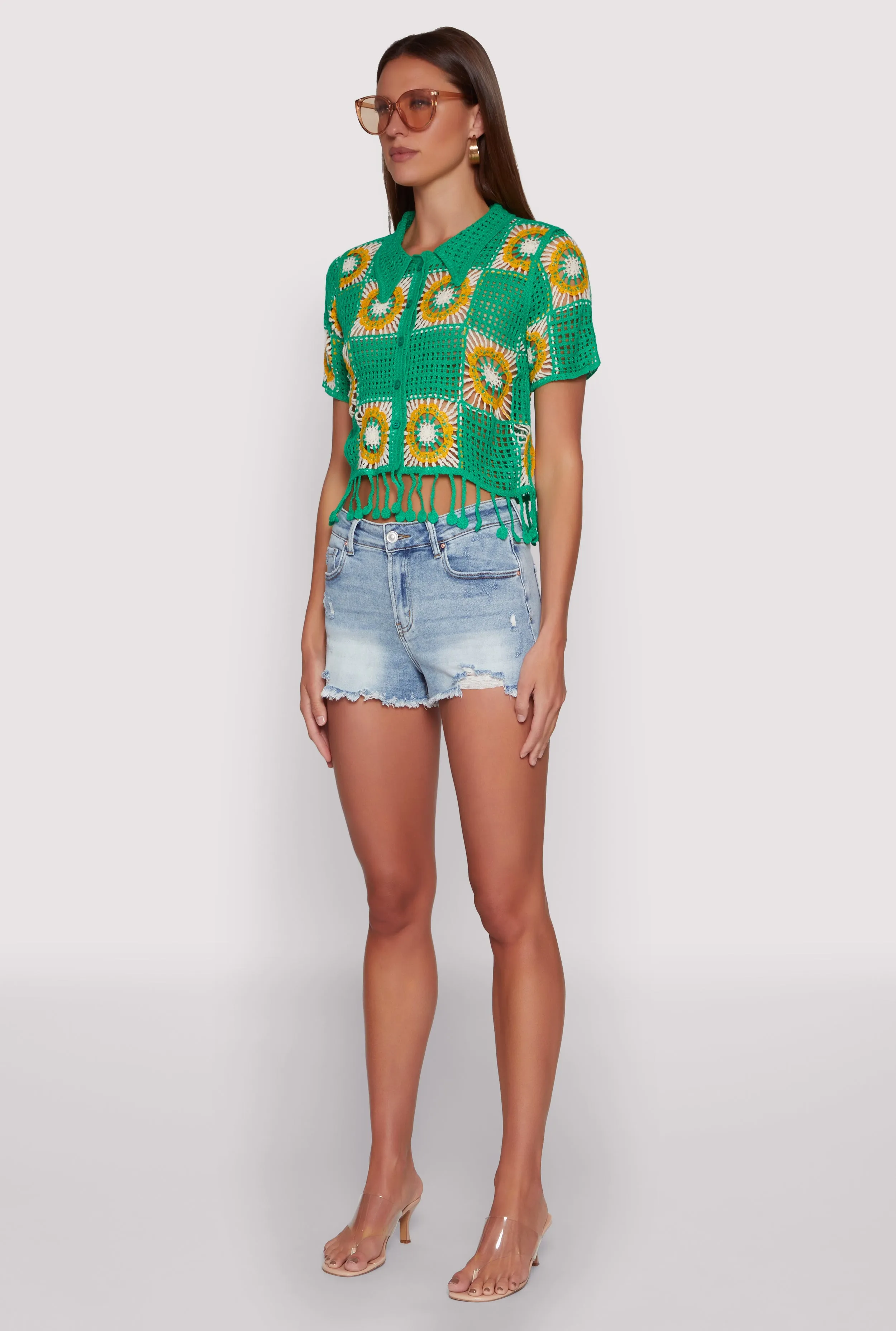 Color Block Fringe Patchwork Crochet Top sold by Rainbow product image thumbnail 5