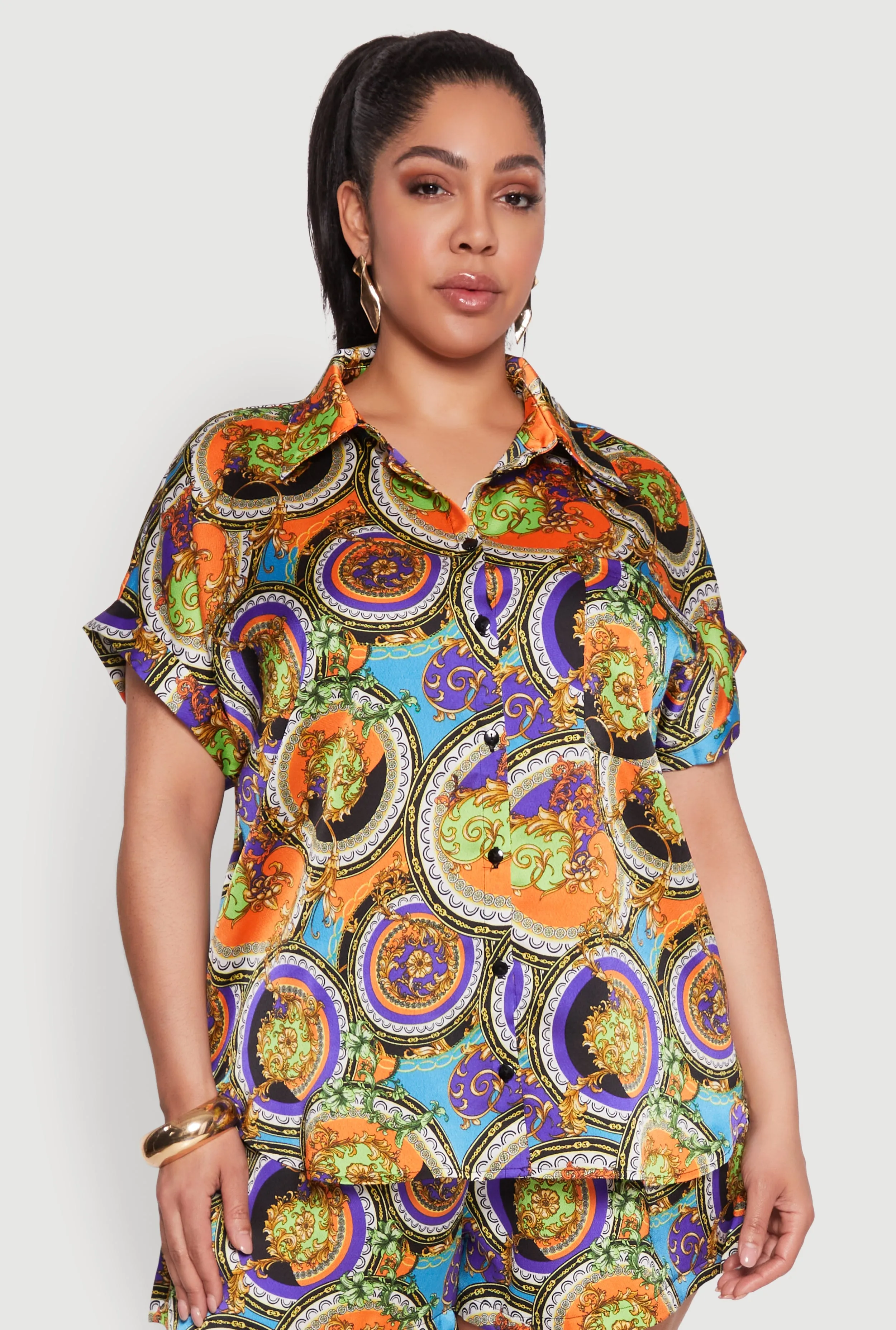 Plus Size Chain Graphic Print Blouse sold by Rainbow