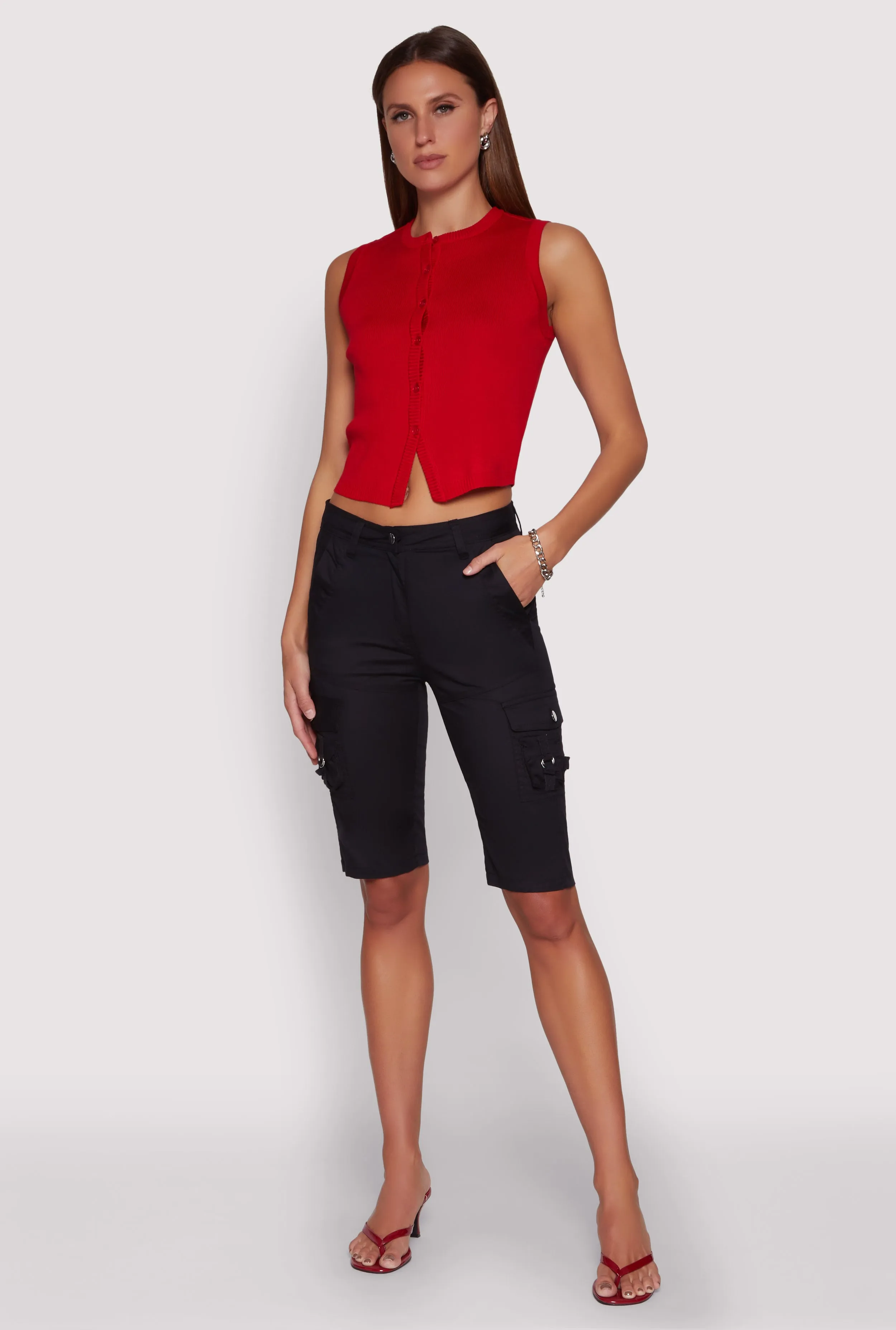 High Waisted Cargo Pocket Bermuda Shorts sold by Rainbow