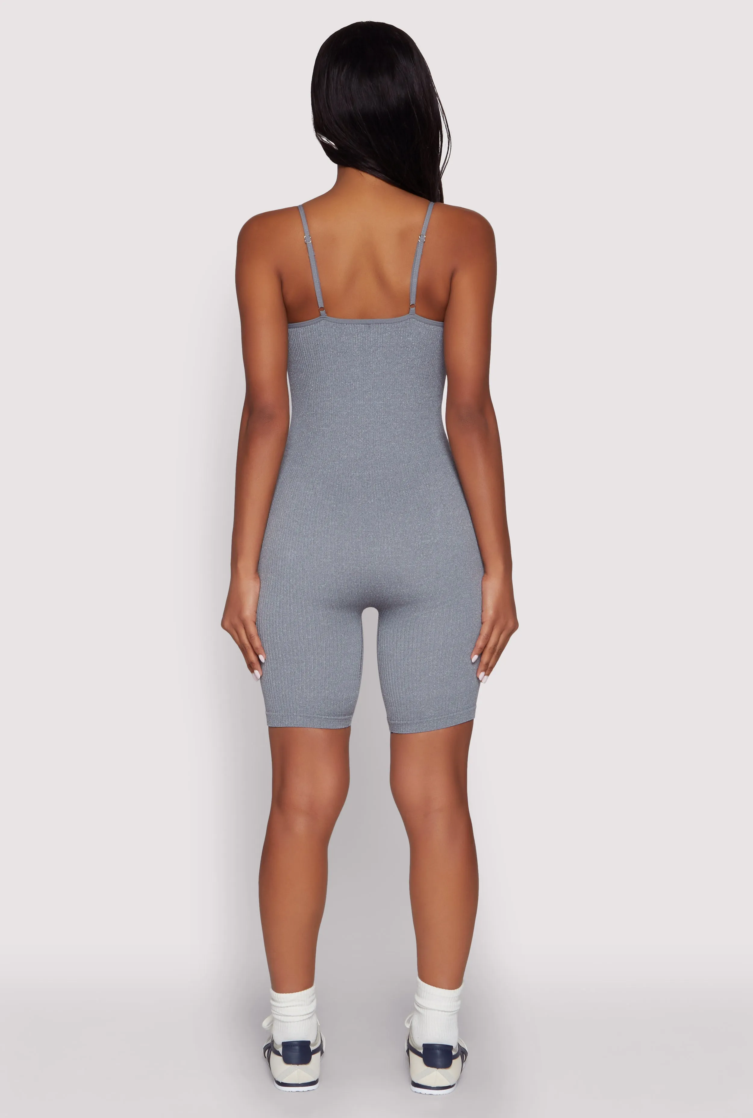 Seamless Rib Knit Notch Neck Biker Romper sold by Rainbow product image thumbnail 5