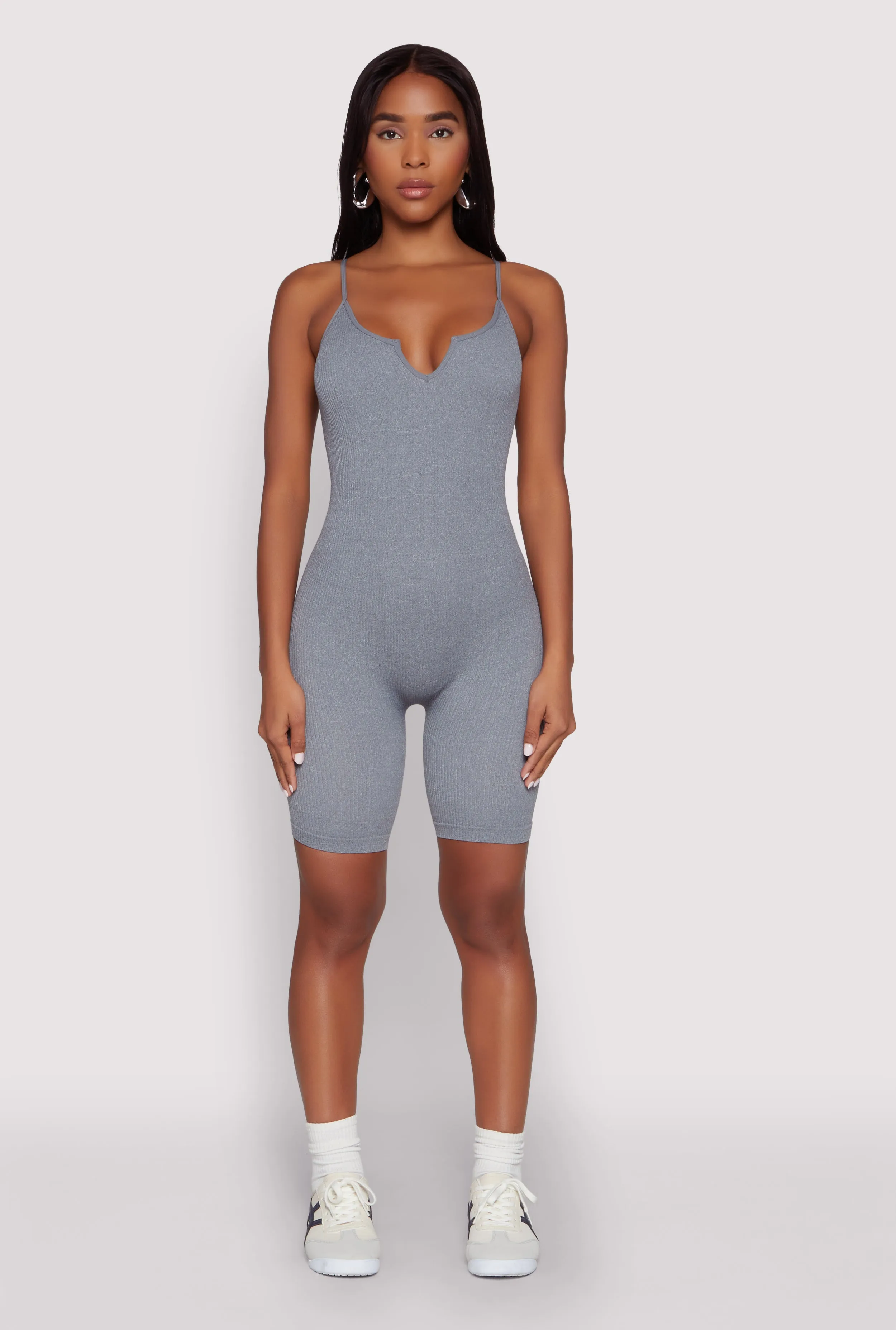 Seamless Rib Knit Notch Neck Biker Romper sold by Rainbow product image thumbnail 2