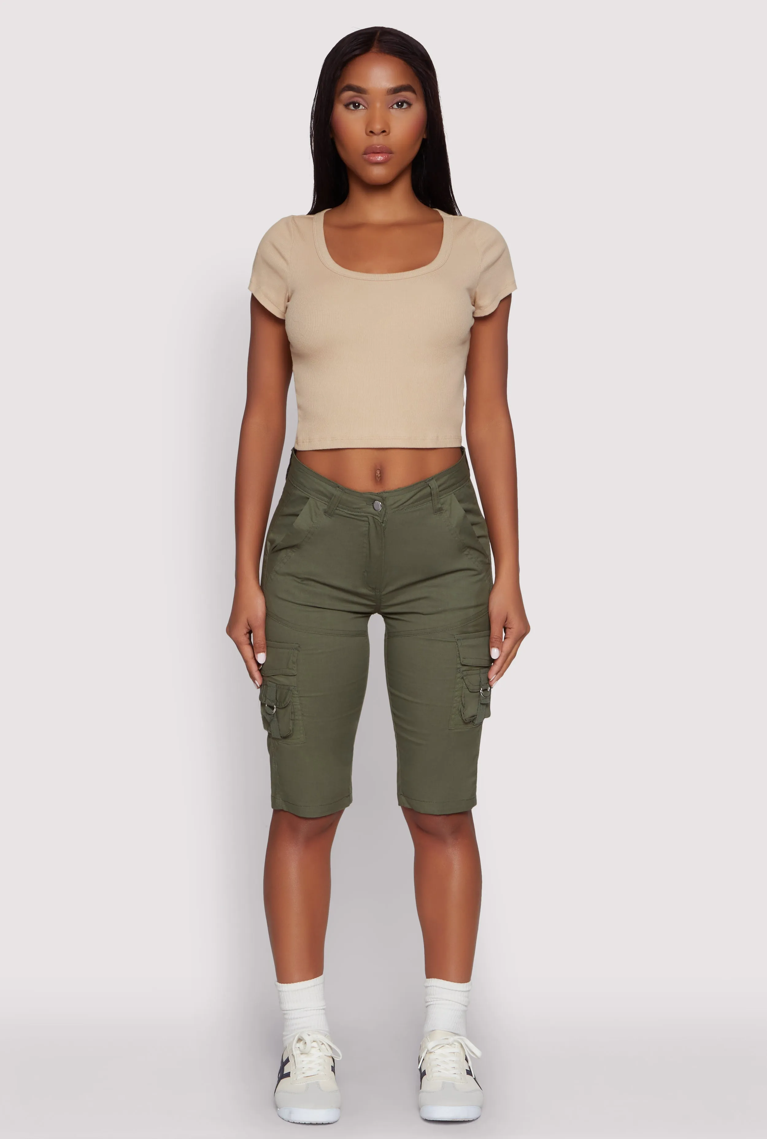 High Waisted Cargo Pocket Bermuda Shorts sold by Rainbow