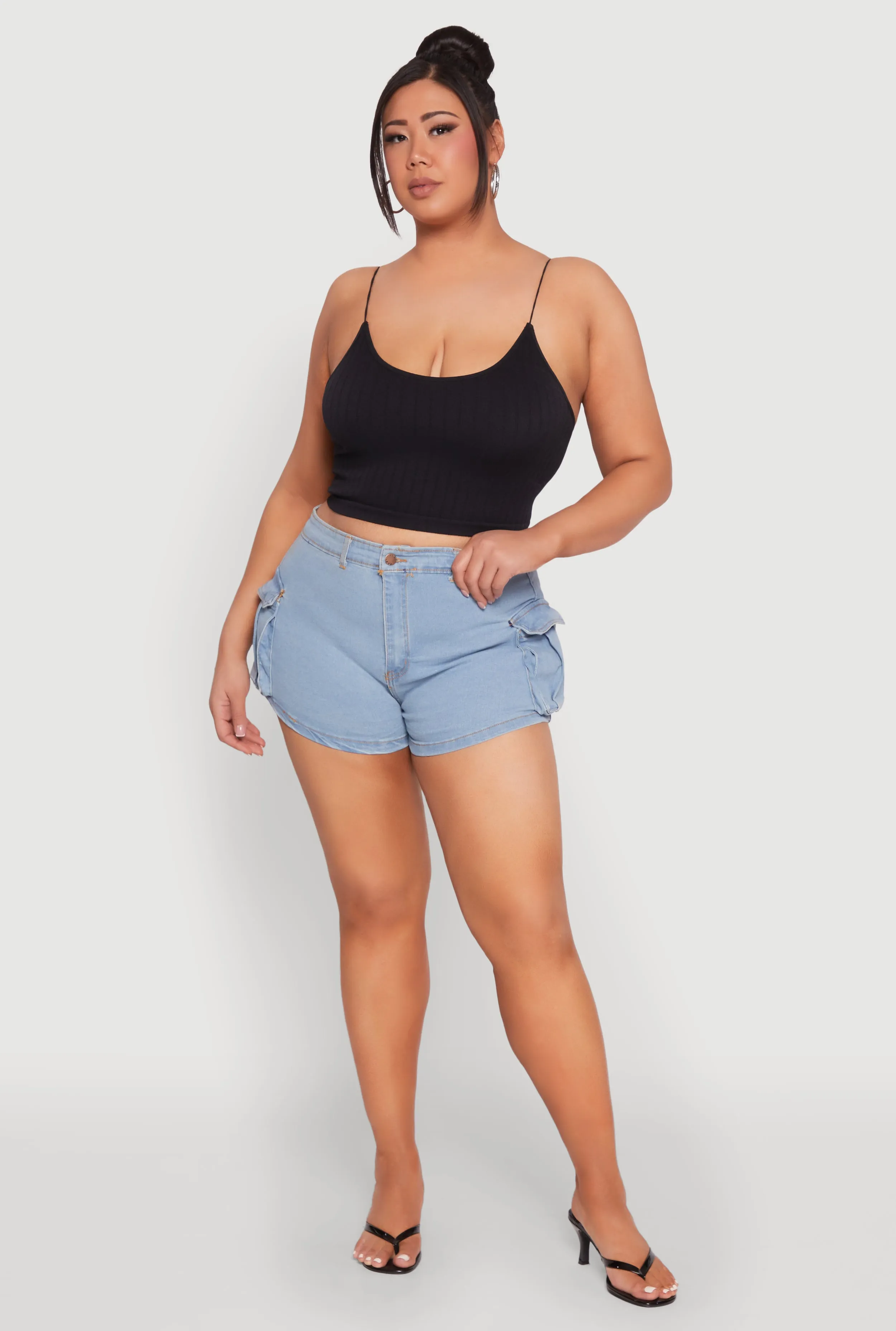 Plus Size Daisy Denim Cargo Shorts sold by Rainbow