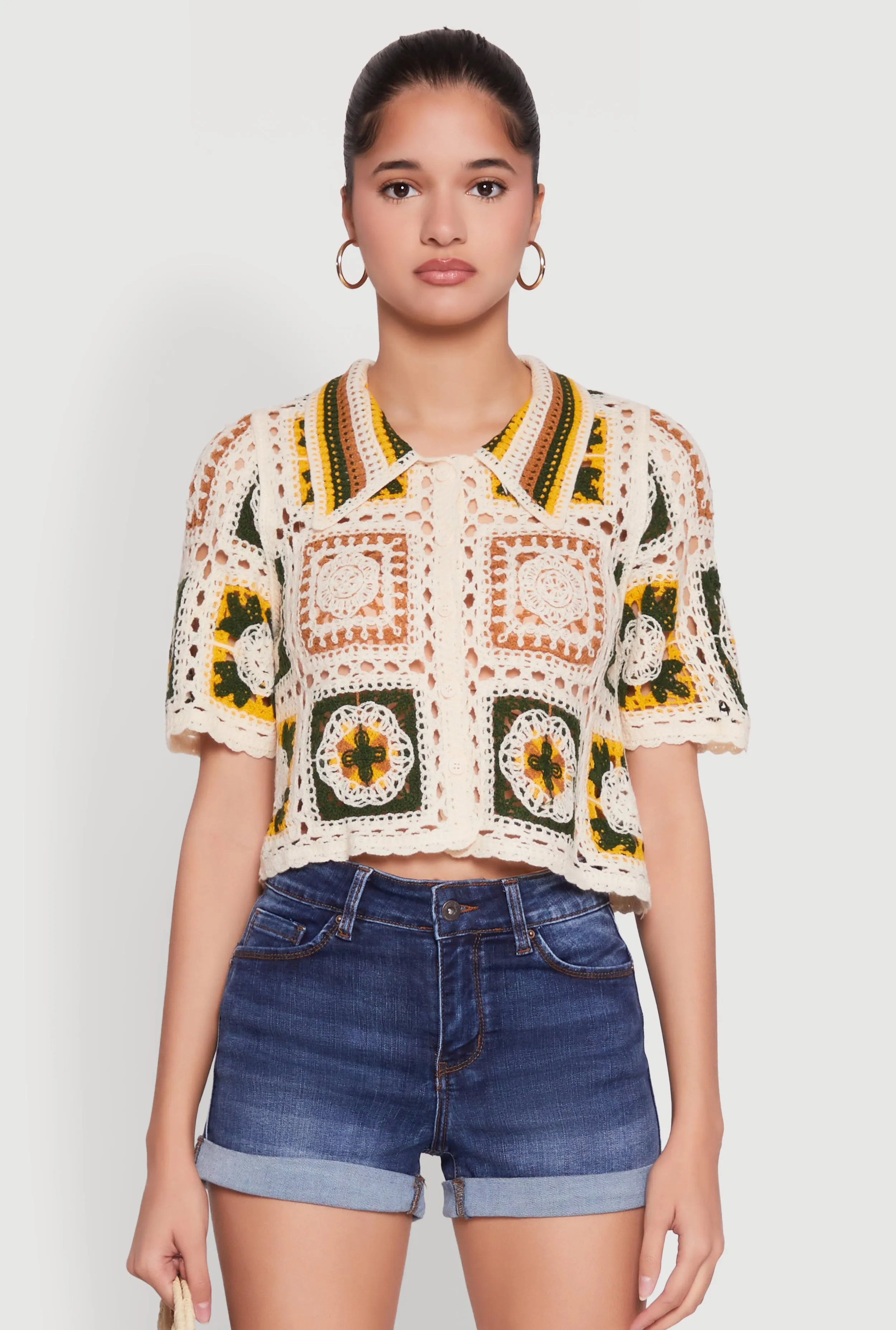 Color Block Patchwork Crochet Crop Top sold by Rainbow product image thumbnail 2