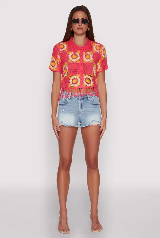 Color Block Fringe Patchwork Crochet Top sold by Rainbow