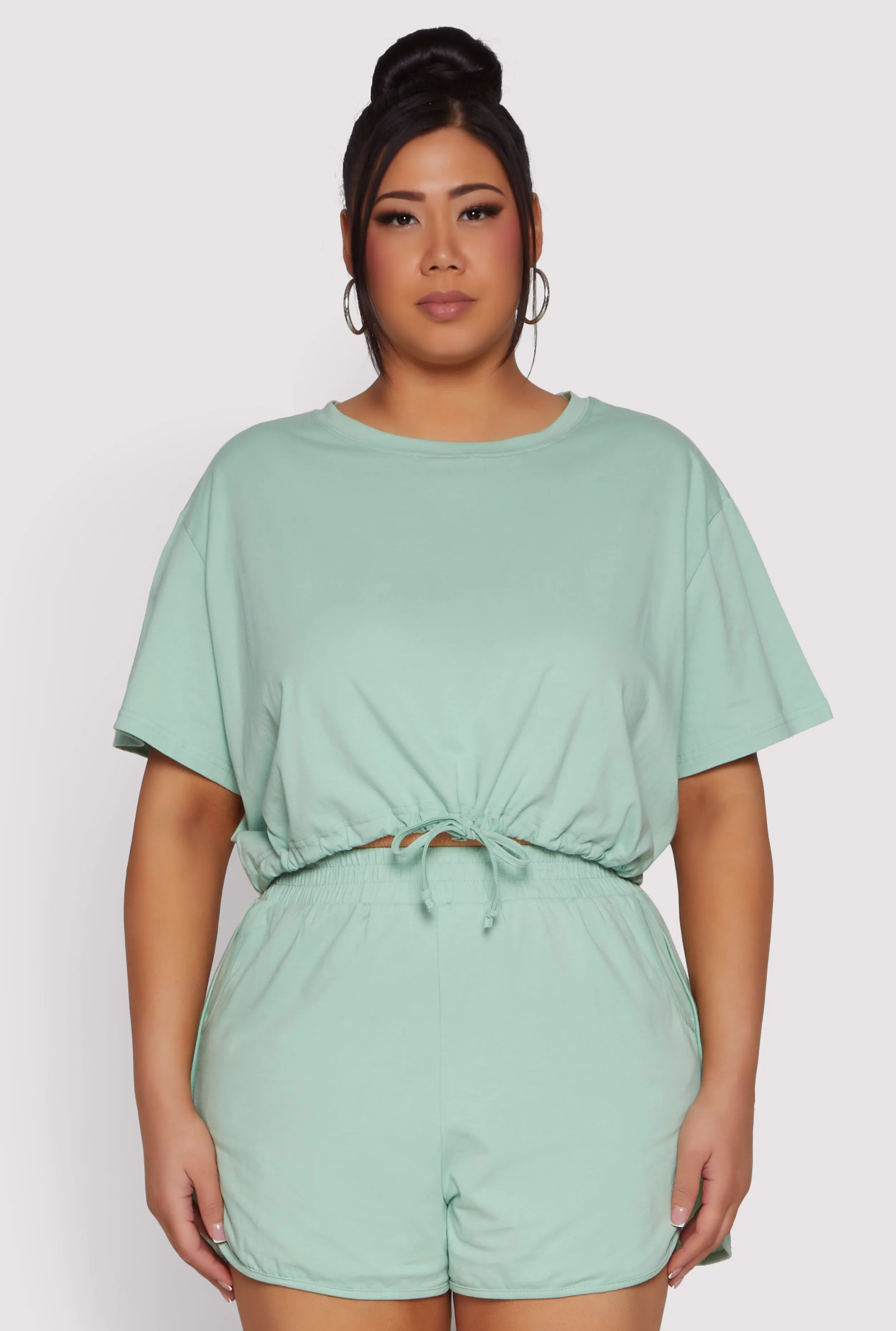 Plus Size Daisy Drawstring Hem Crop Top sold by Rainbow