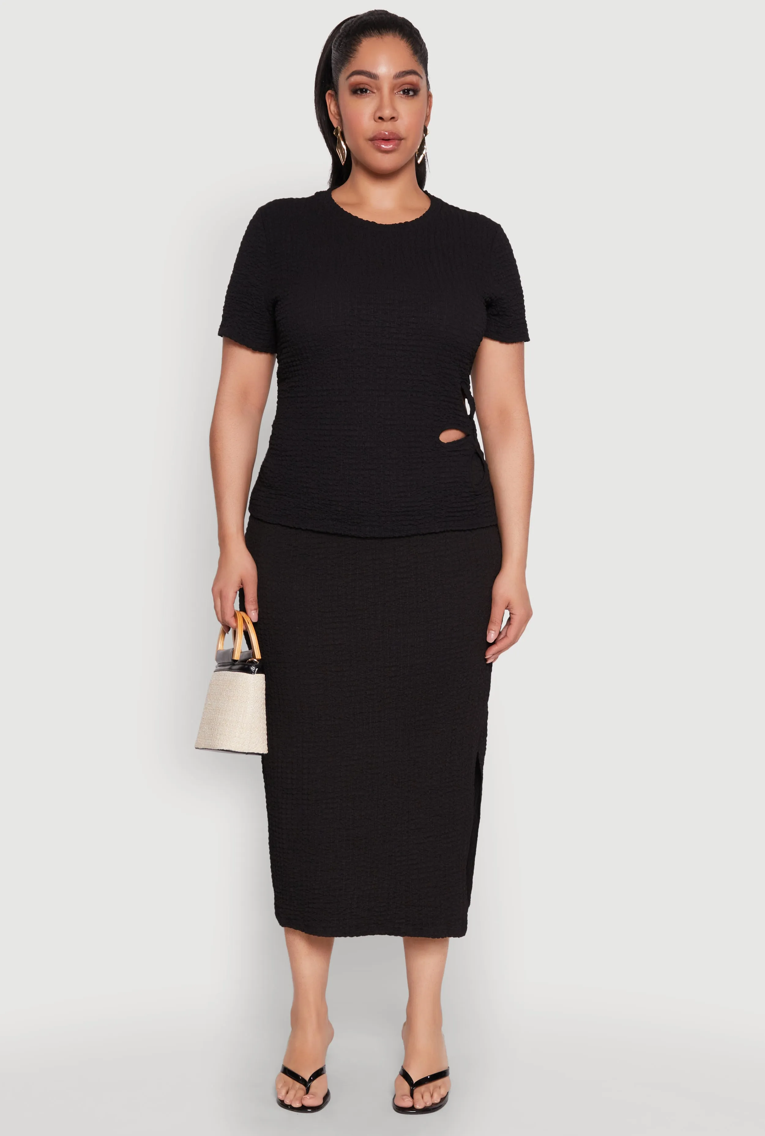 Plus Size Textured Knit Midi Skirt sold by Rainbow product image thumbnail 2