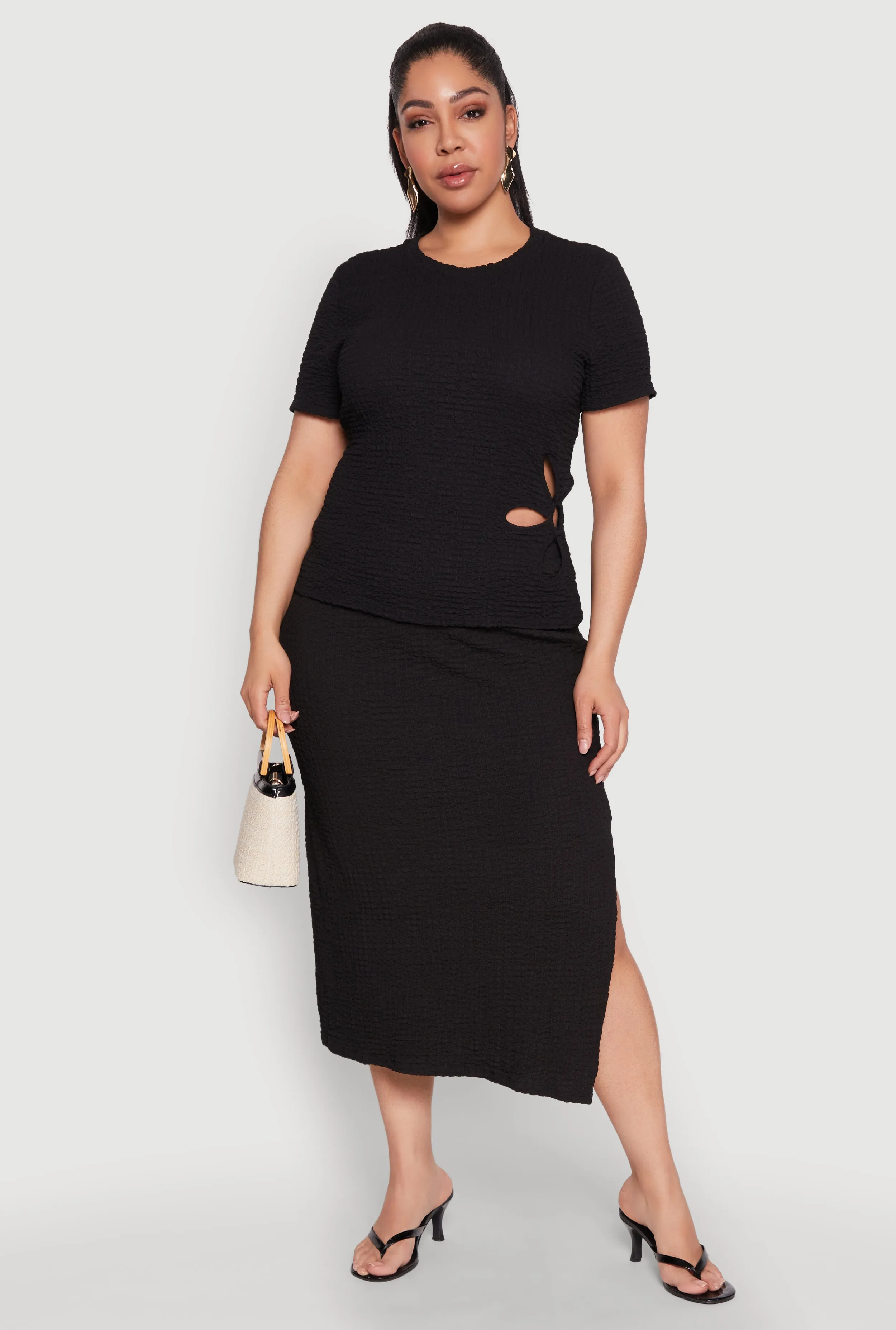 Plus Size Textured Knit Midi Skirt sold by Rainbow