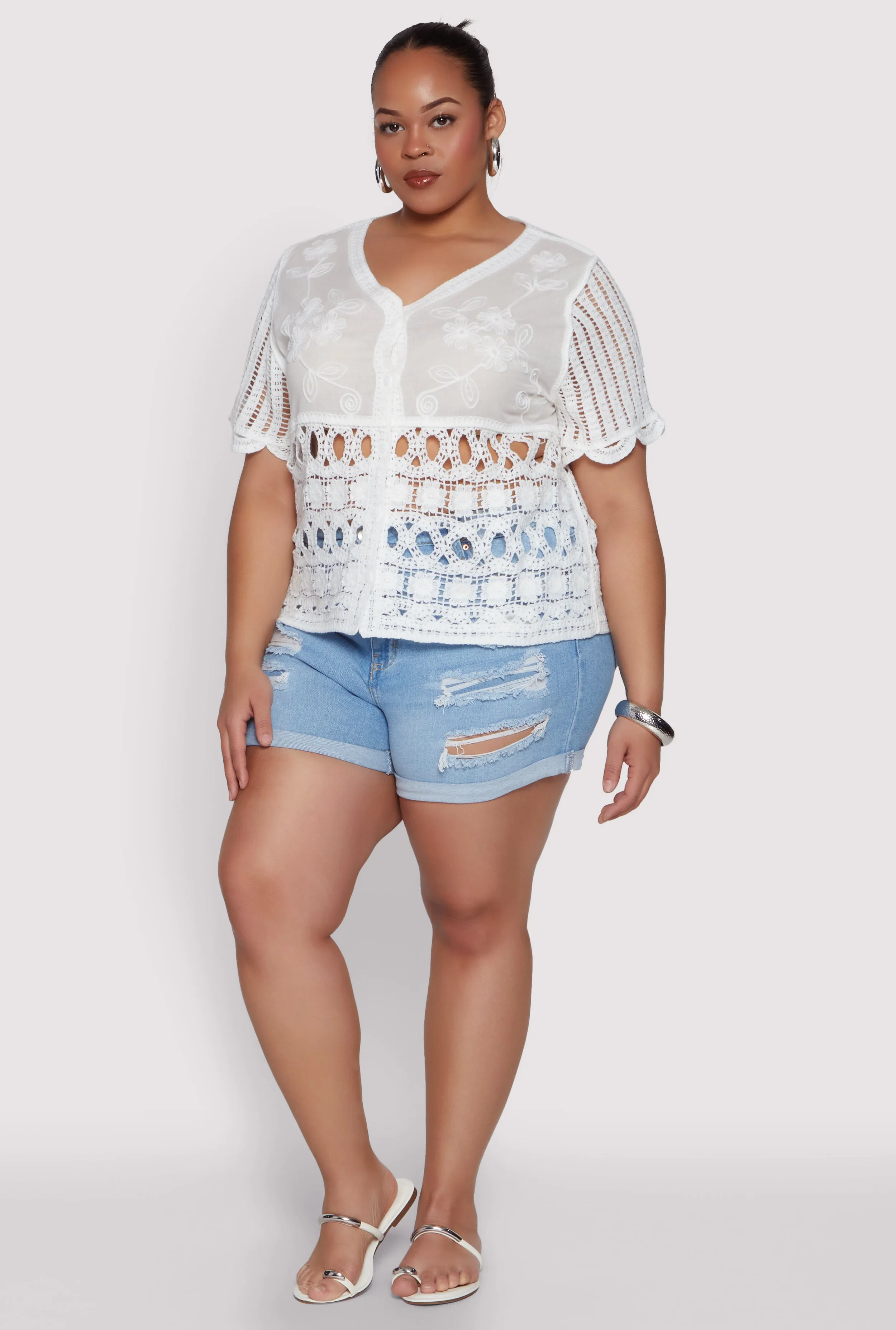 Plus Size Scalloped Crochet Top sold by Rainbow