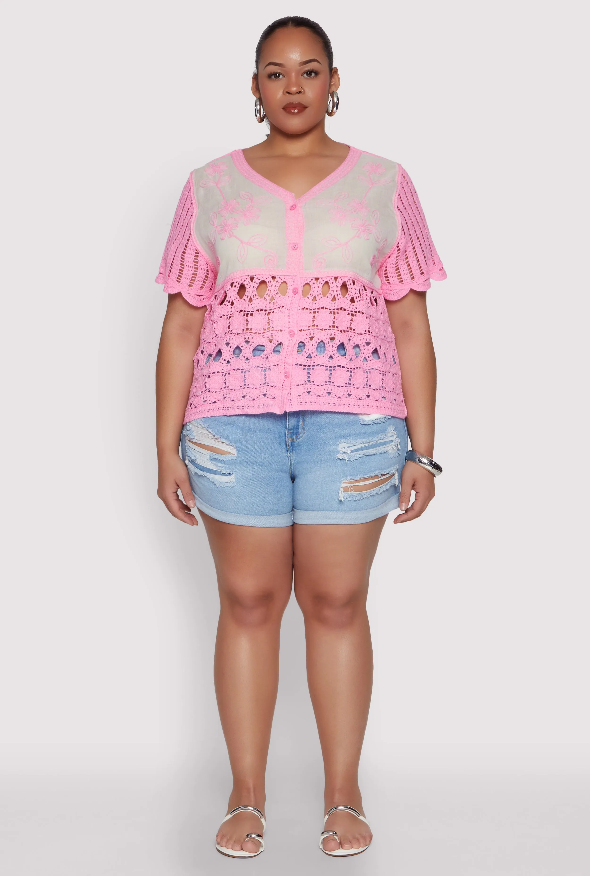 Plus Size Scalloped Crochet Top sold by Rainbow