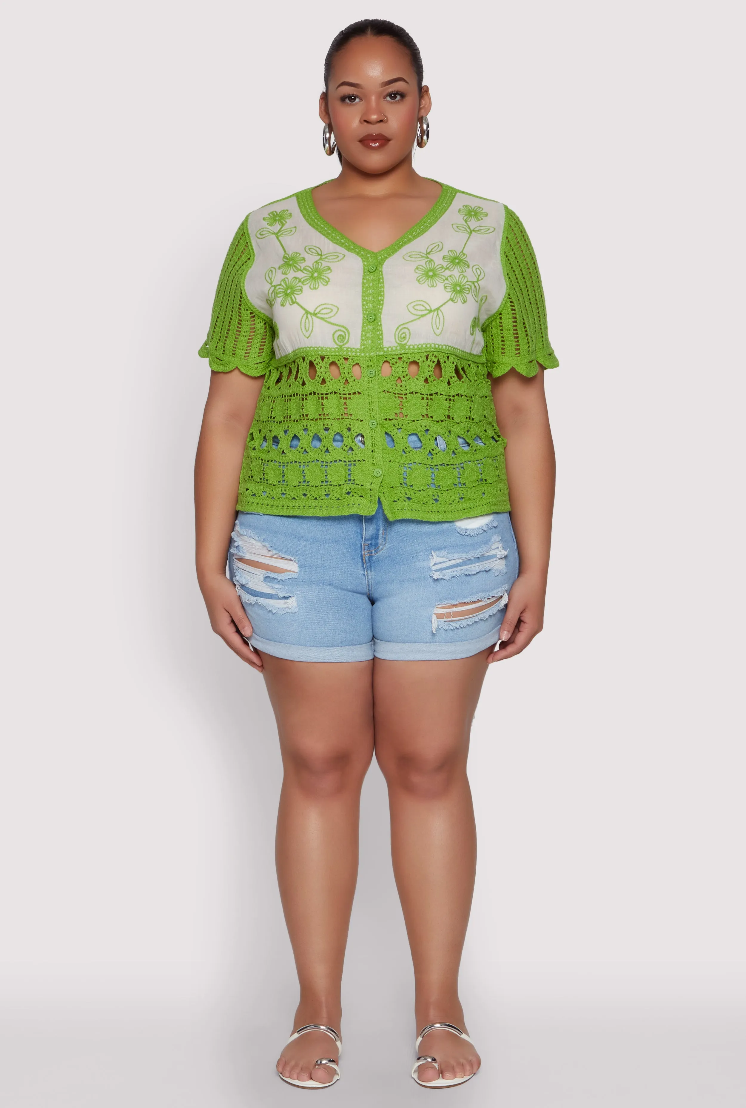 Plus Size Scalloped Crochet Top sold by Rainbow