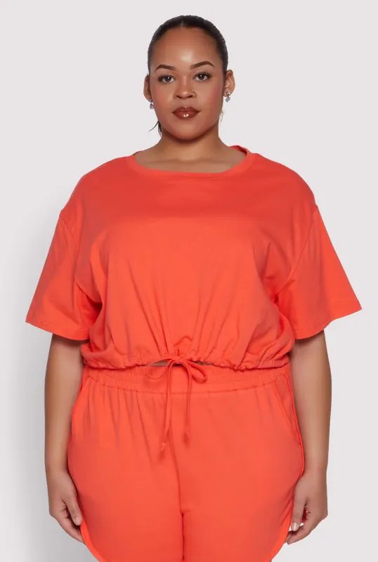 Plus Size Daisy Drawstring Hem Crop Top sold by Rainbow