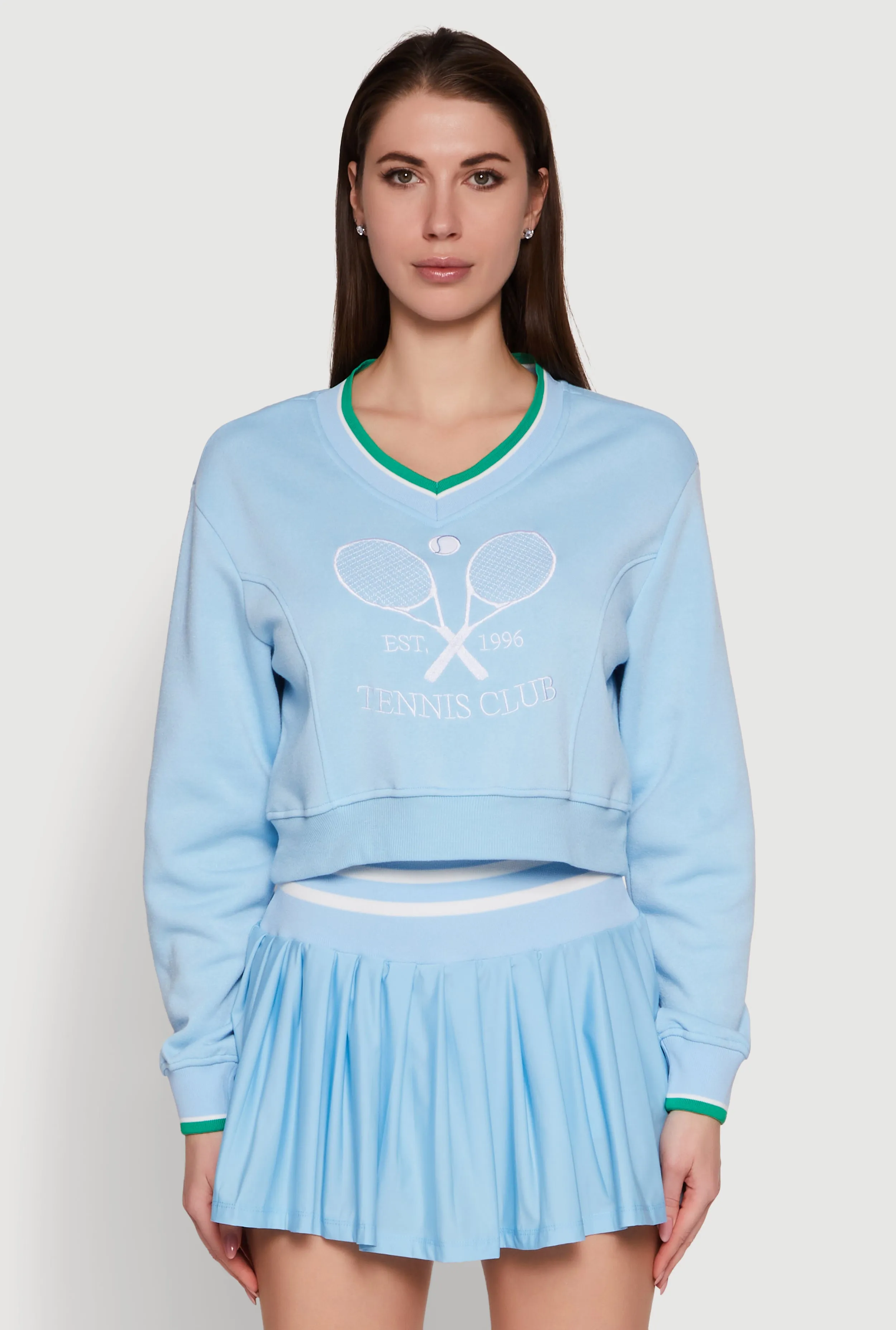 Graphic V Neck Varsity Sweatshirt sold by Rainbow