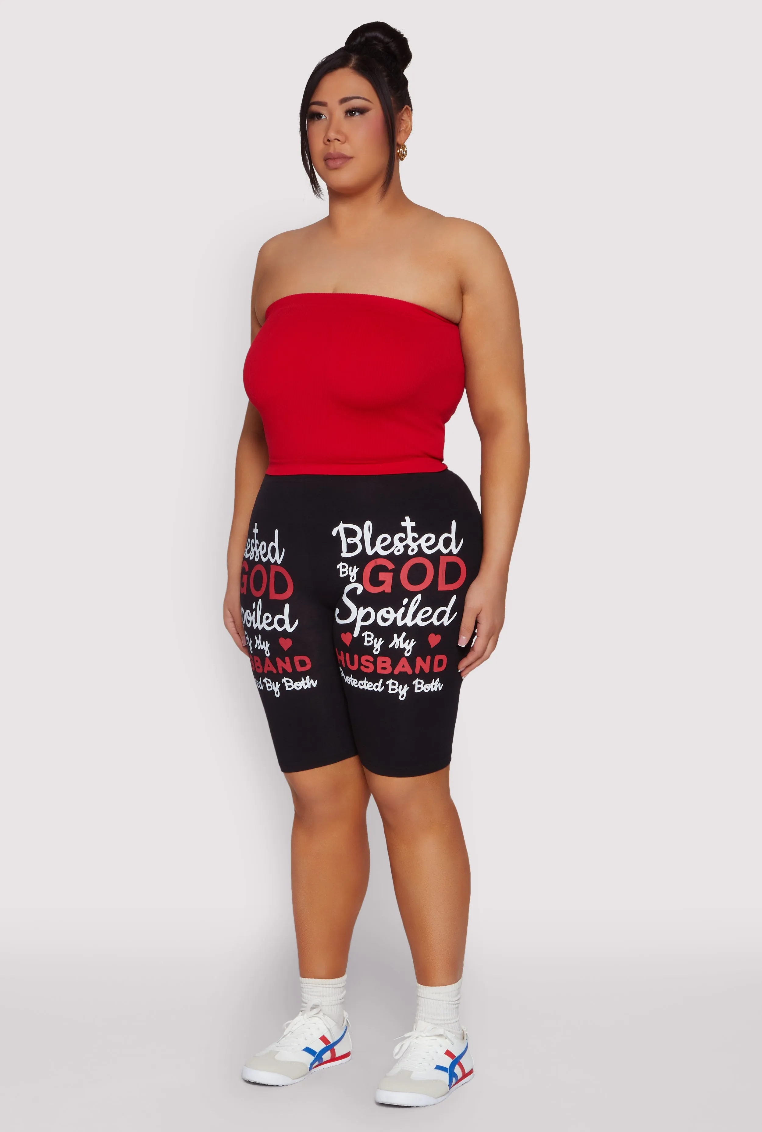 Plus Size Blessed By God Graphic Biker Shorts sold by Rainbow product image thumbnail 3