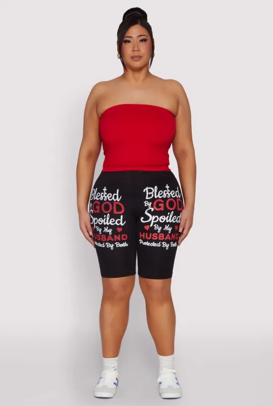 Plus Size Blessed By God Graphic Biker Shorts sold by Rainbow