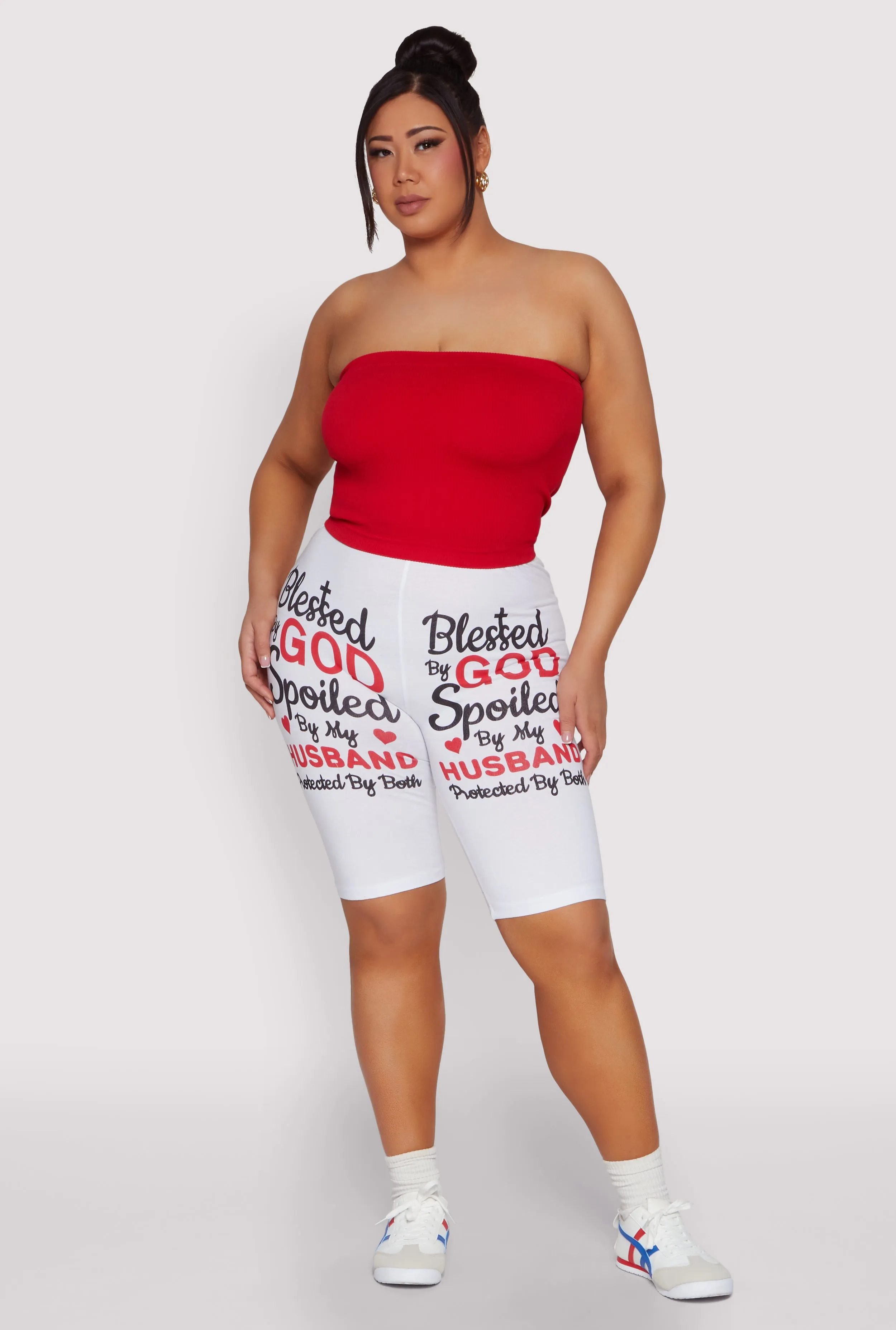 Plus Size Blessed By God Graphic Biker Shorts sold by Rainbow