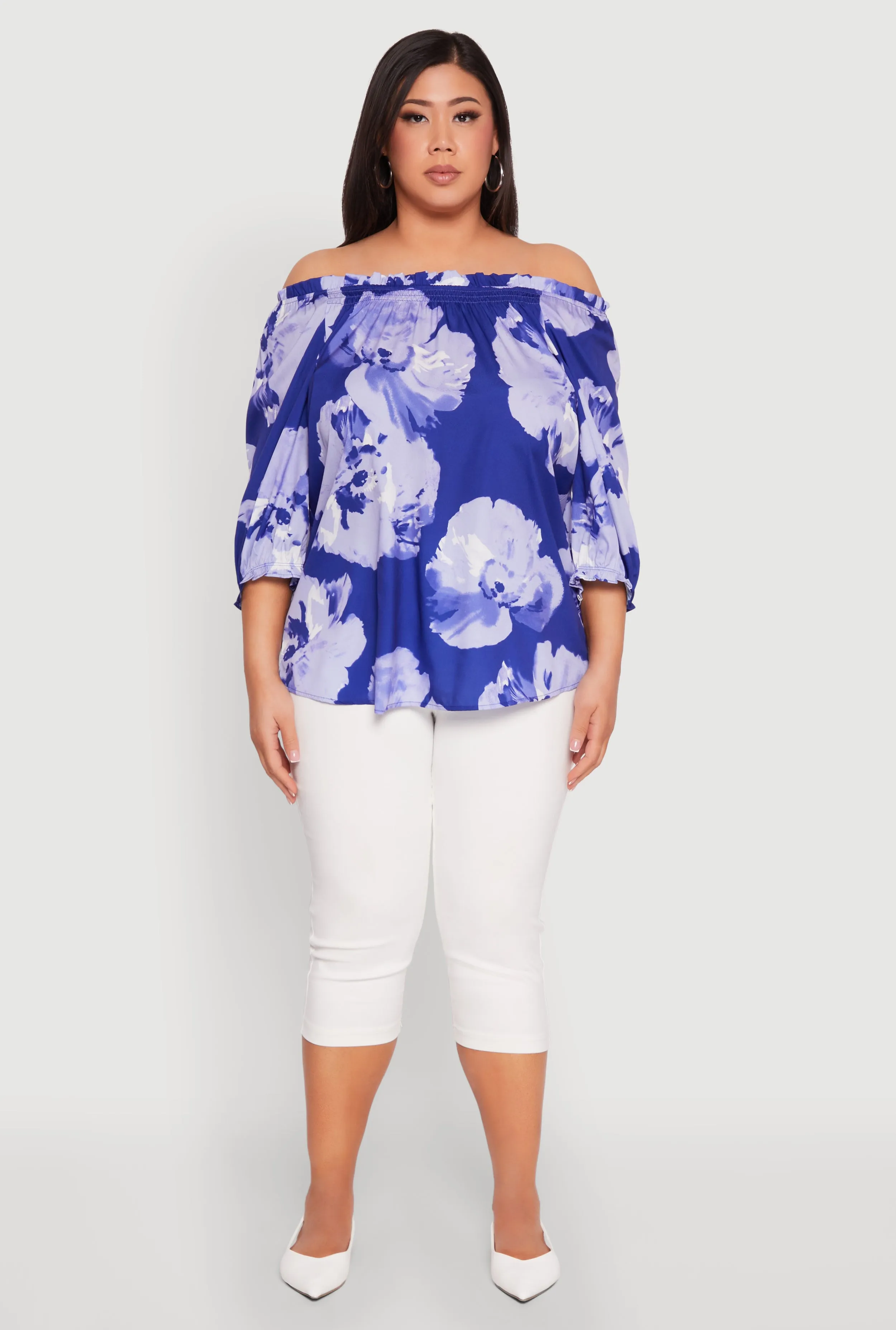 Plus Size Floral Off the Shoulder Blouse sold by Rainbow