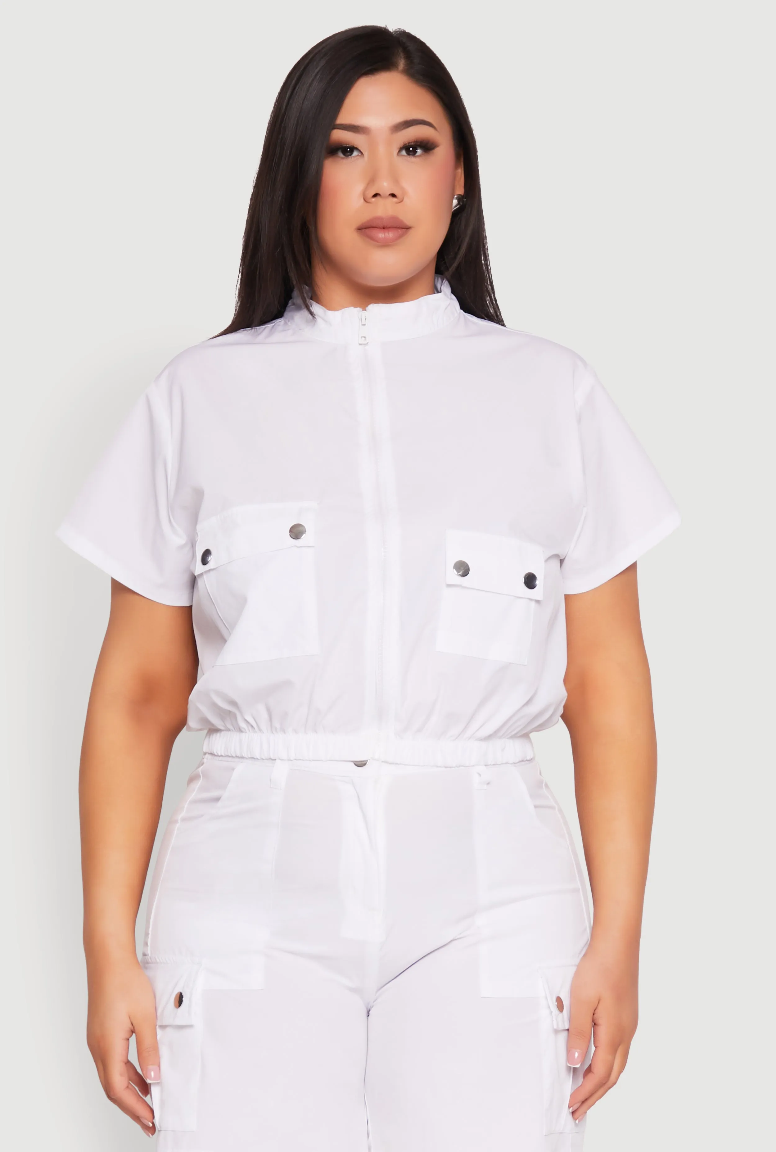 Plus Size Nylon Utility Zip Front Top sold by Rainbow