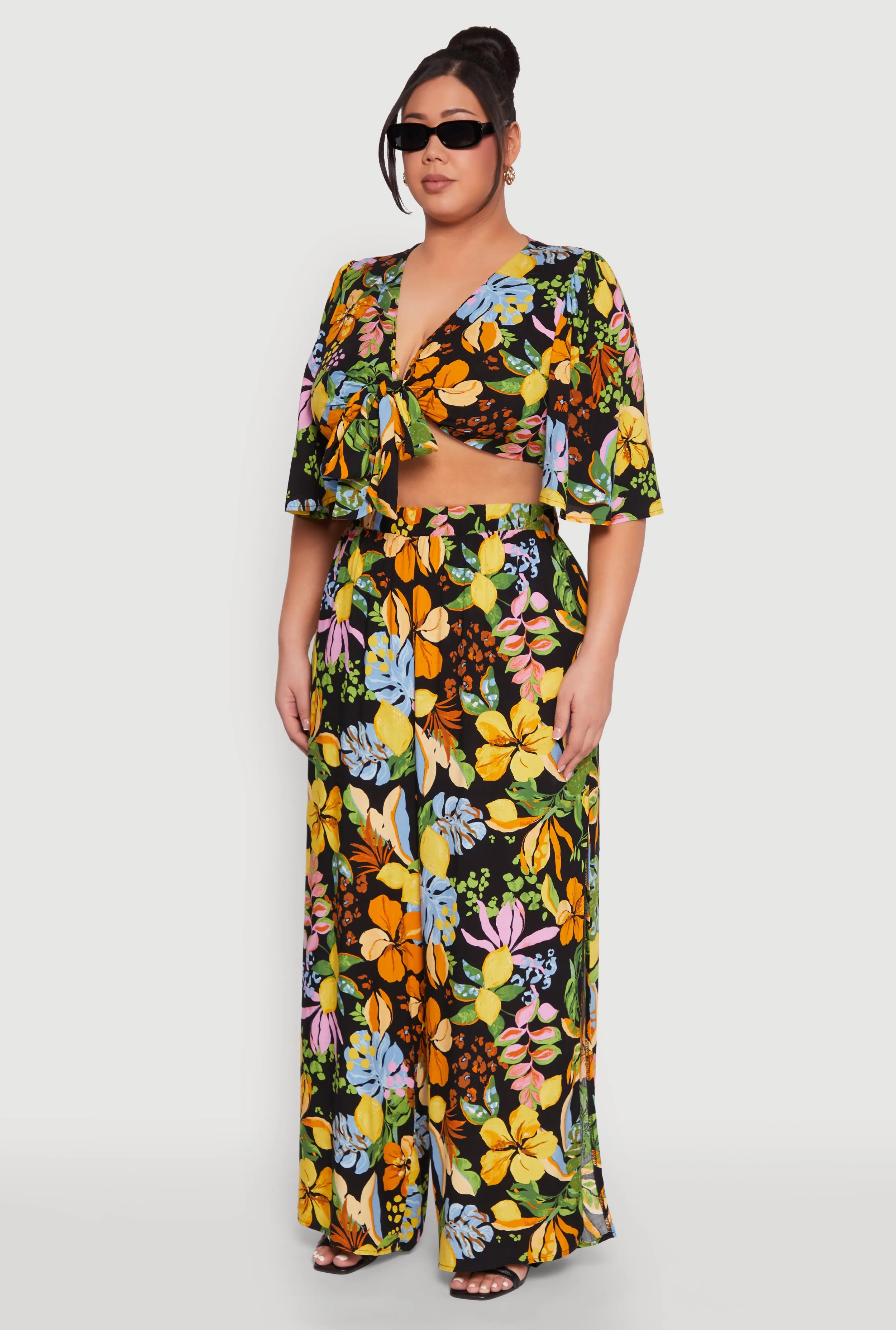 Plus Size Tropical Floral Tie Front Crop Top sold by Rainbow product image thumbnail 5