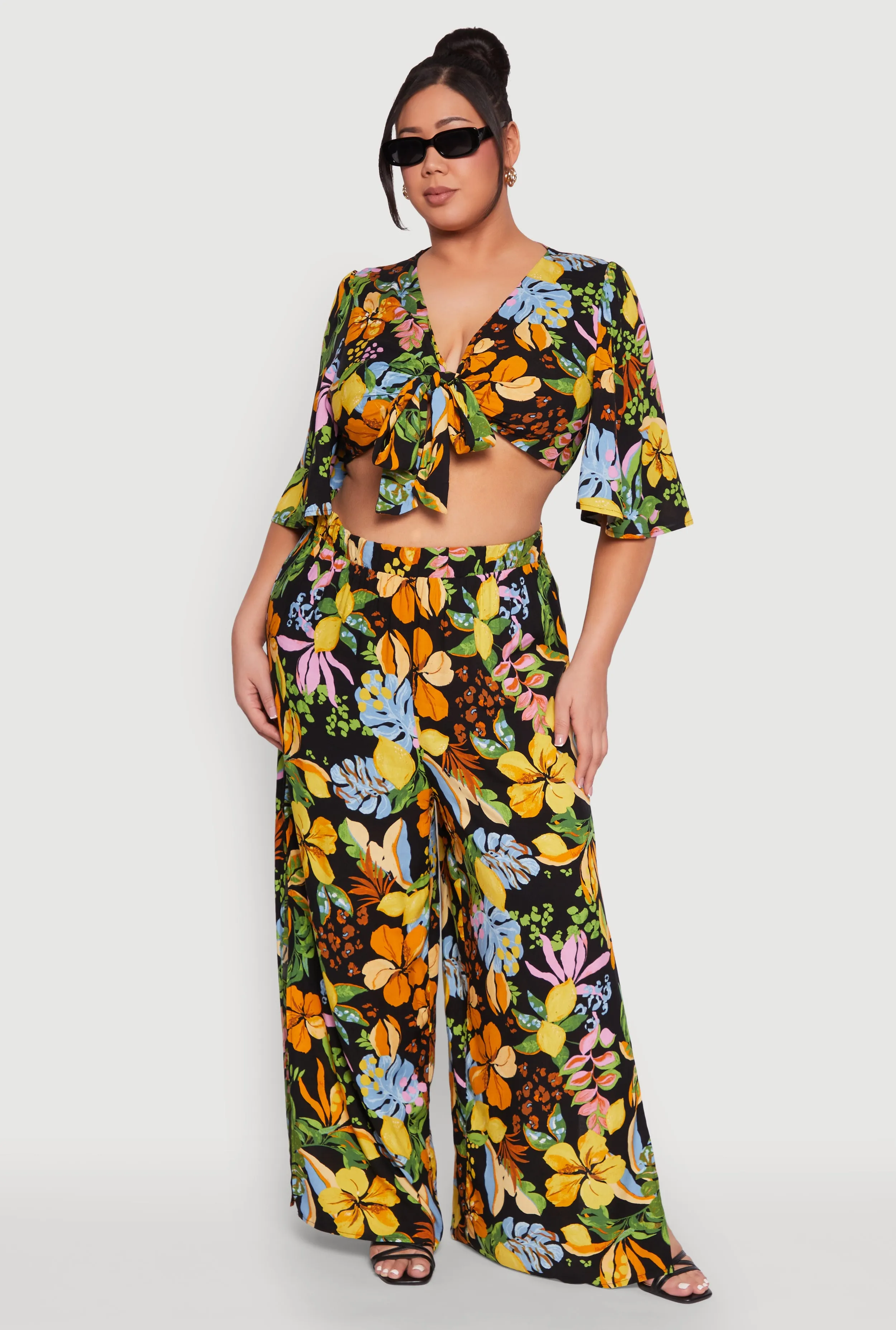 Plus Size Tropical Floral Tie Front Crop Top sold by Rainbow product image thumbnail 2