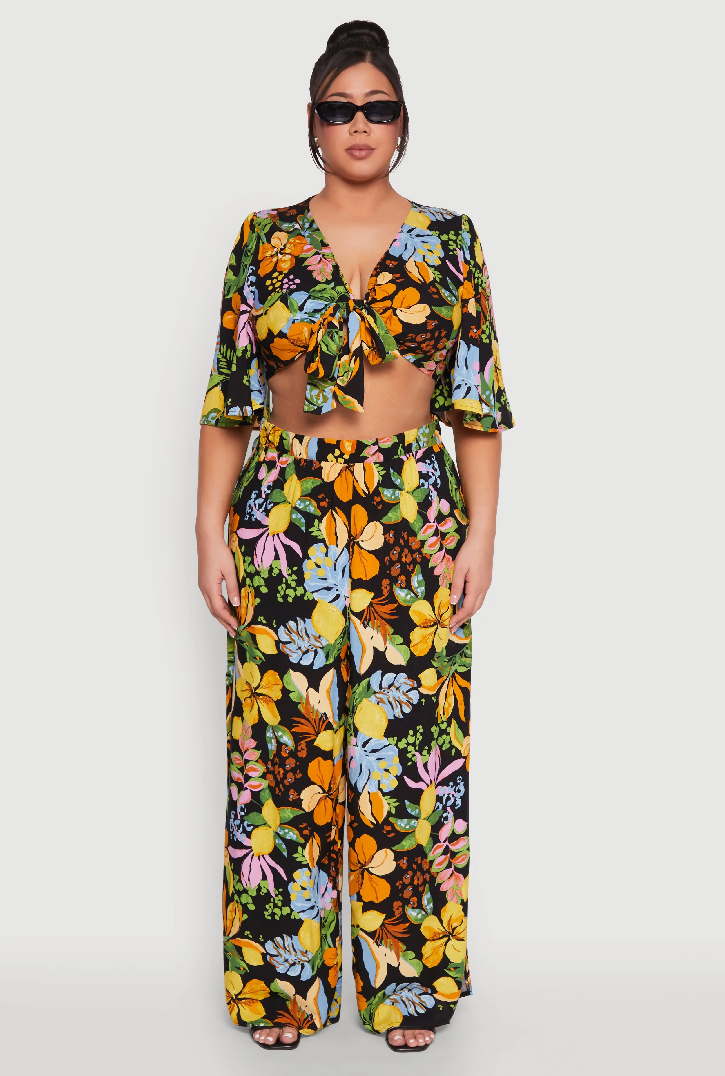 Plus Size Tropical Floral Tie Front Crop Top sold by Rainbow product image thumbnail 3