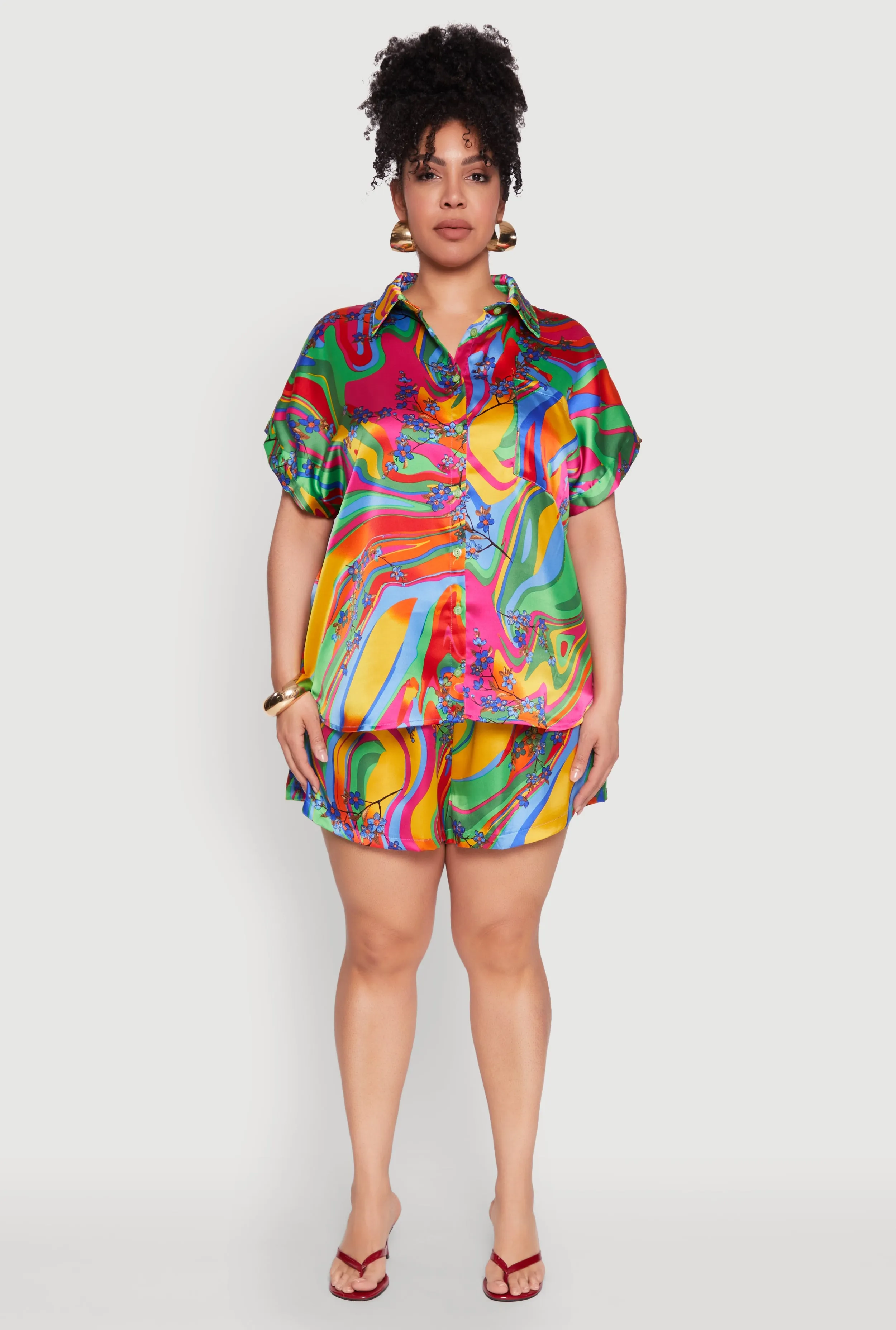 Plus Size Floral Psychedelic Satin Shorts sold by Rainbow product image thumbnail 2
