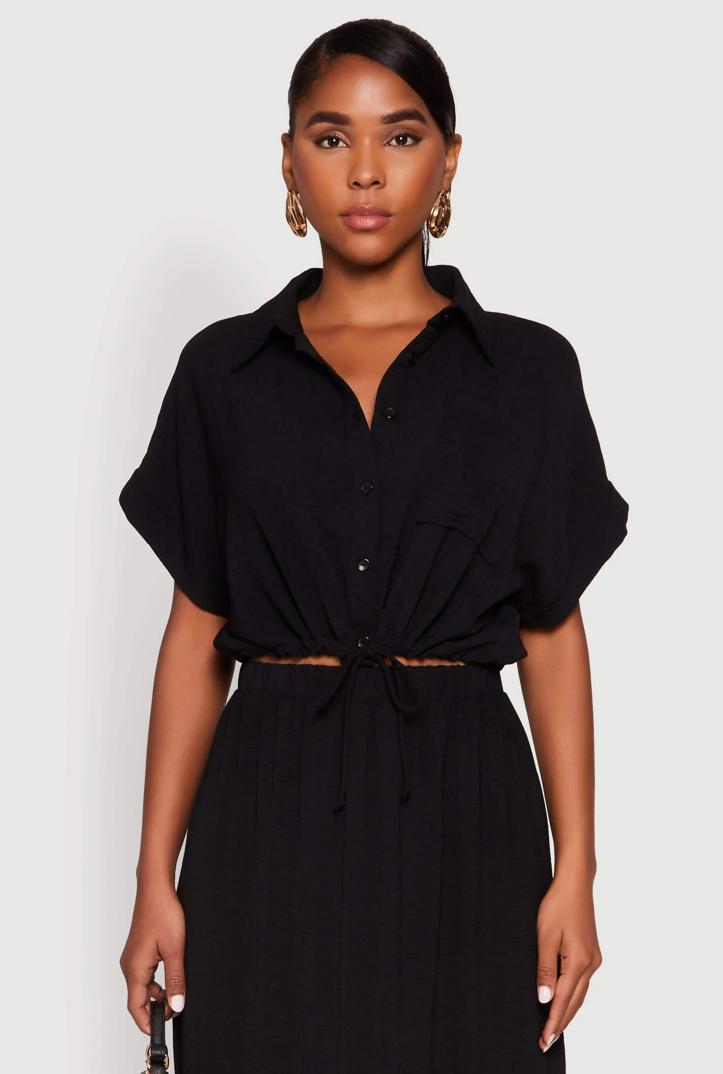 Airy Drawstring Hem Shirt sold by Rainbow