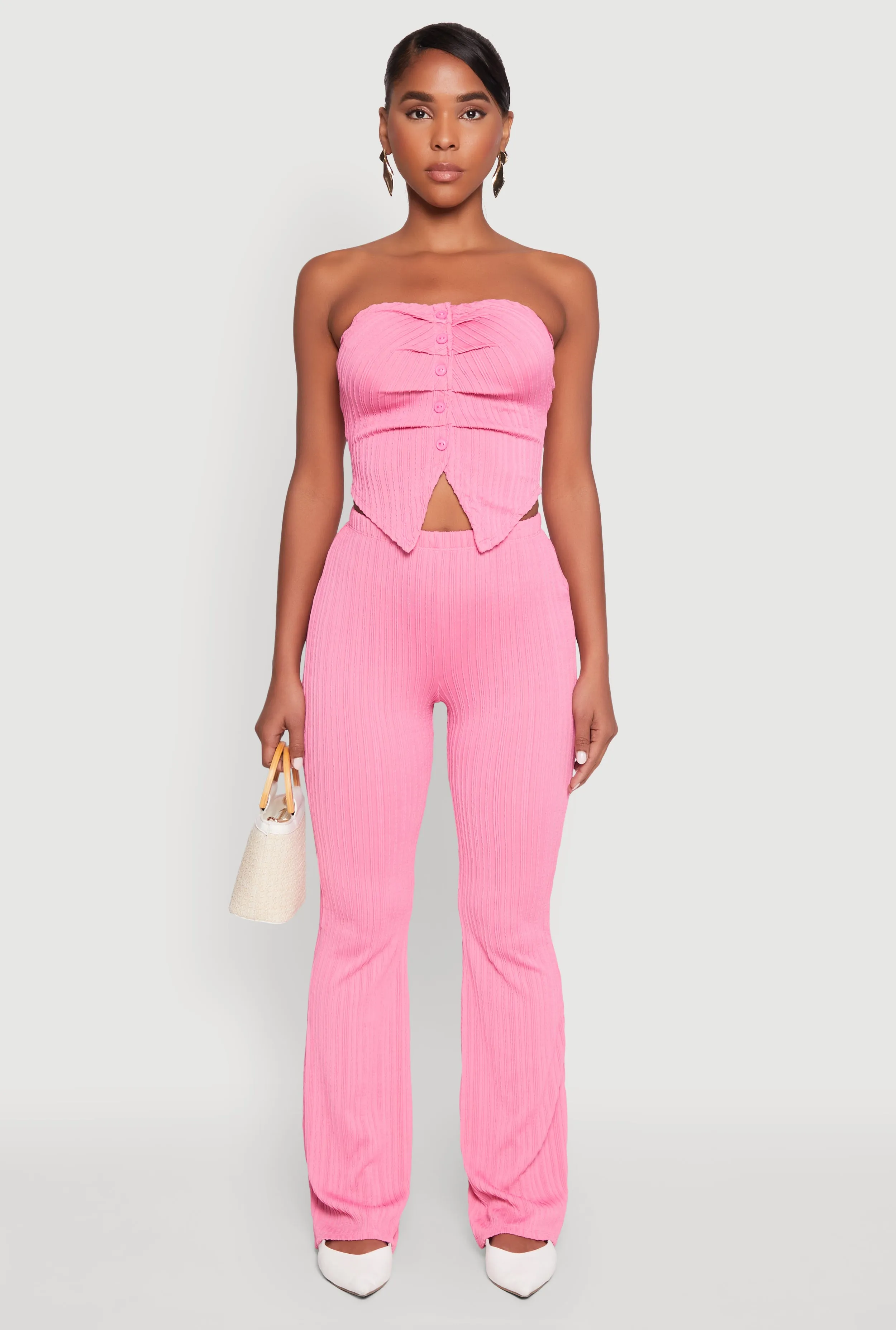 High Waisted Flared Rib Knit Pants sold by Rainbow