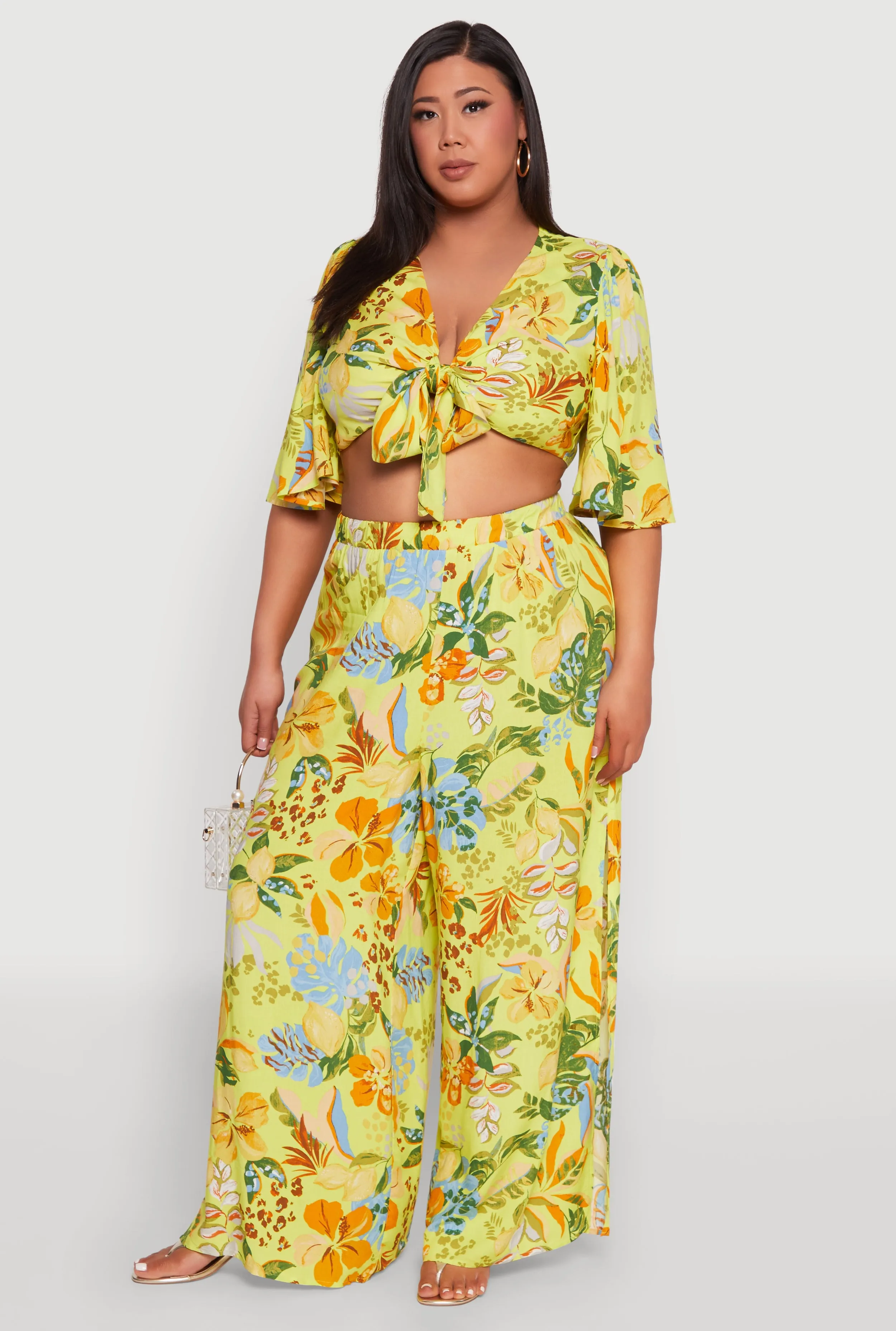 Plus Size Tropical Floral Tie Front Crop Top sold by Rainbow product image thumbnail 3