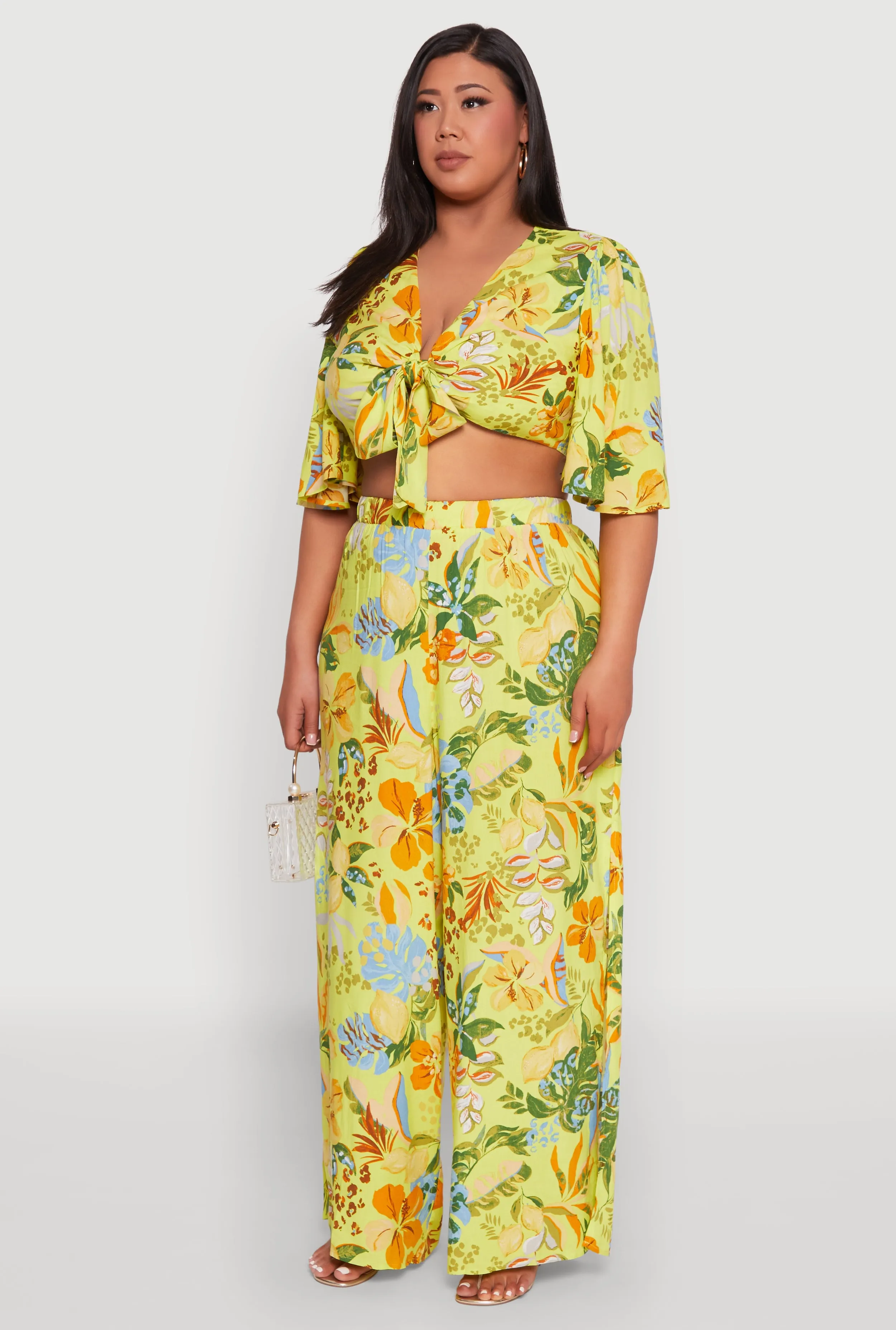 Plus Size Tropical Floral Tie Front Crop Top sold by Rainbow product image thumbnail 5