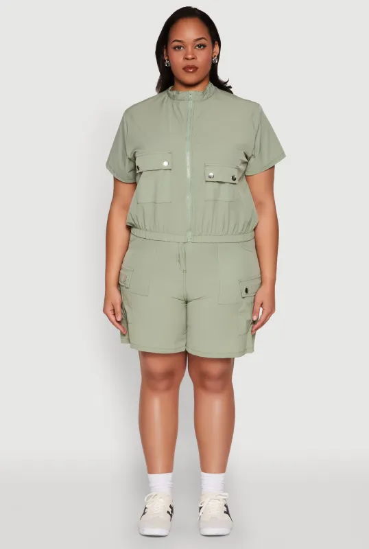 Plus Size Nylon High Waist Cargo Shorts sold by Rainbow