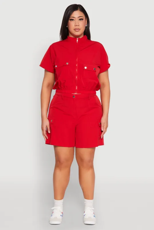 Plus Size Nylon High Waist Cargo Shorts sold by Rainbow