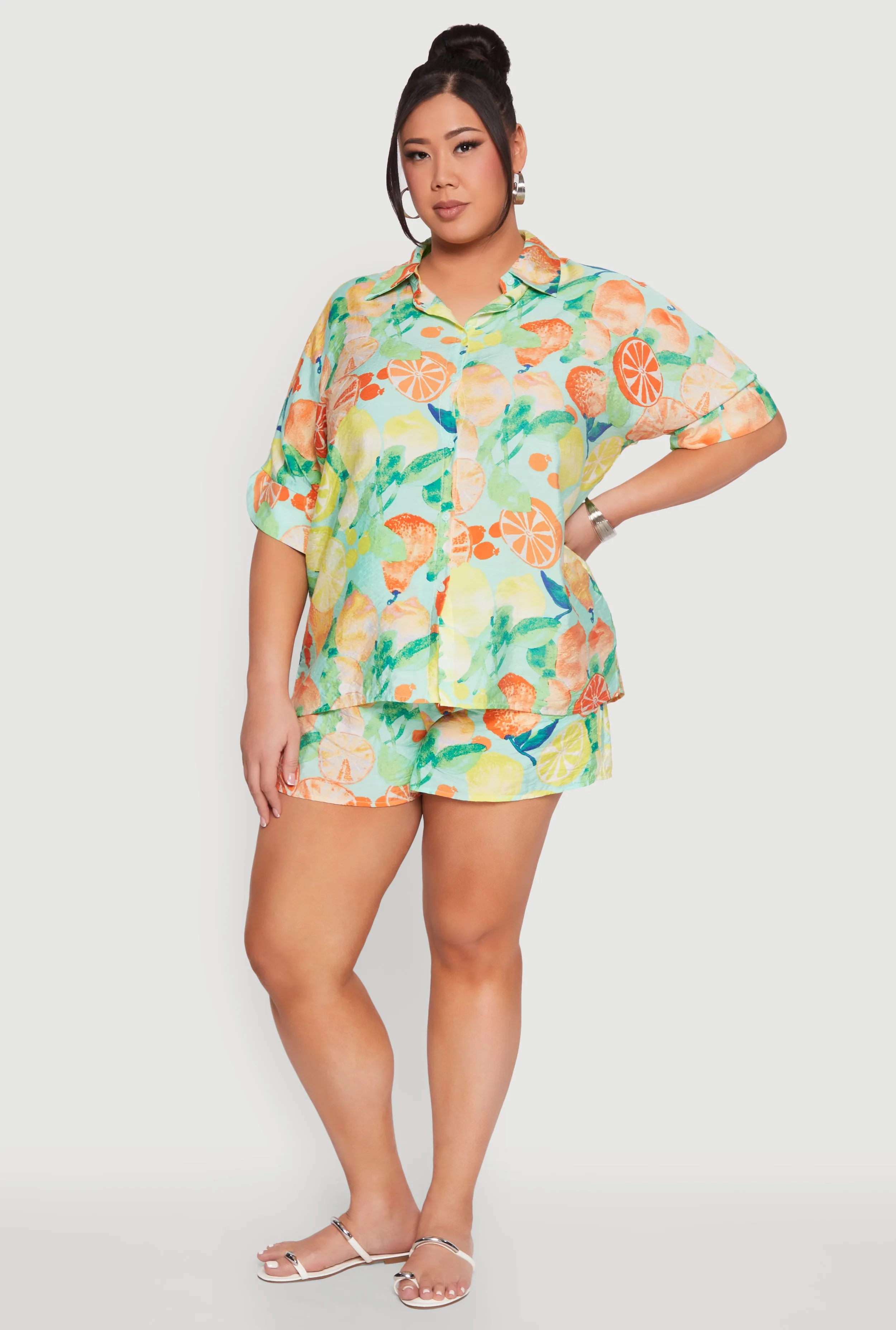 Plus Size Airy Fruit Print Shorts sold by Rainbow