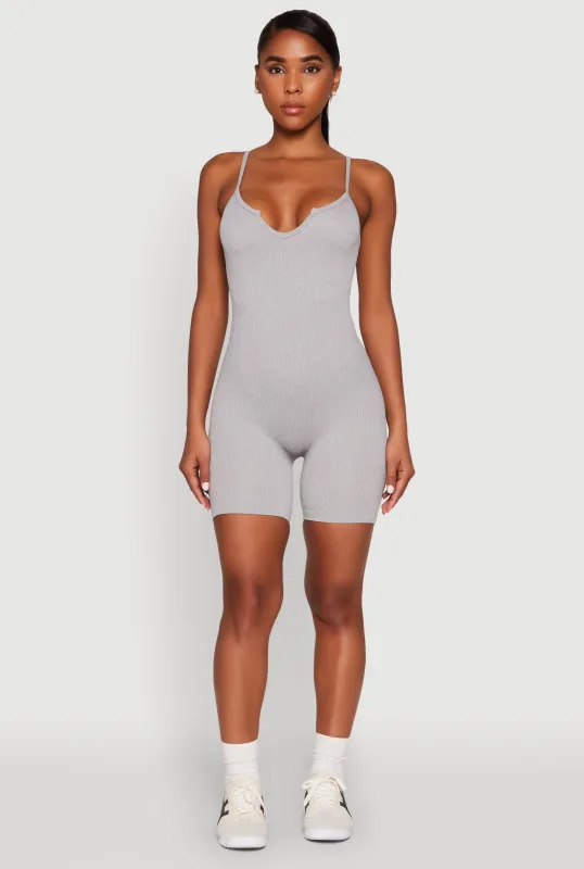 Notch Neck Rib Knit Cami Romper sold by Rainbow