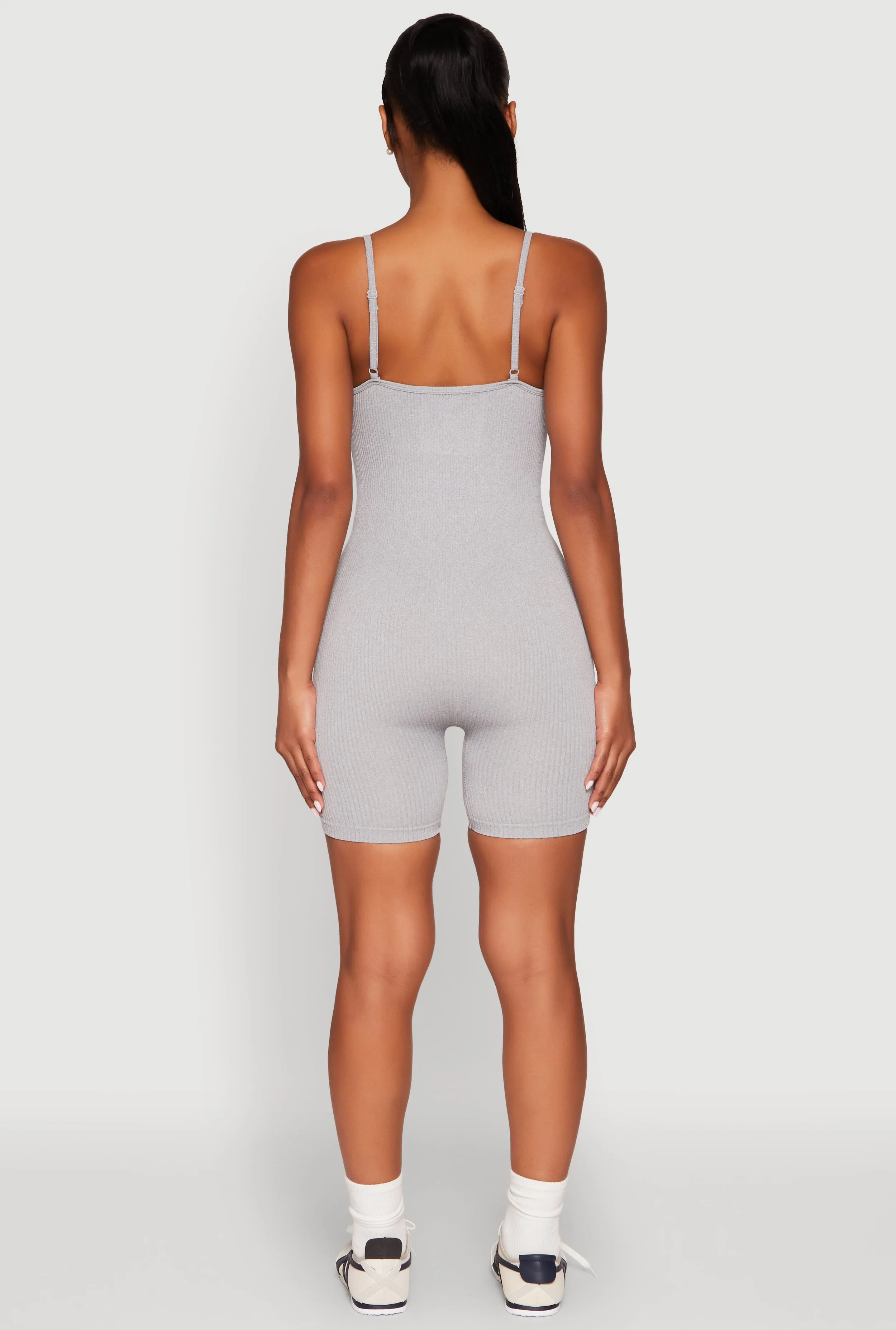 Notch Neck Rib Knit Cami Romper sold by Rainbow product image thumbnail 5