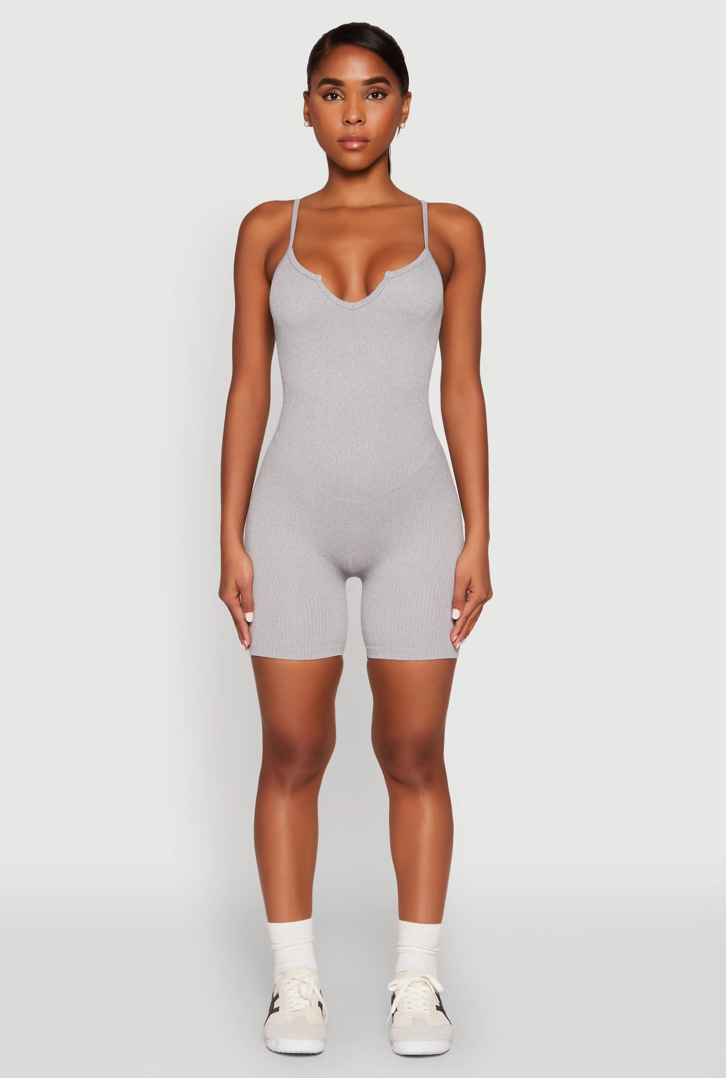 Notch Neck Rib Knit Cami Romper sold by Rainbow product image thumbnail 2