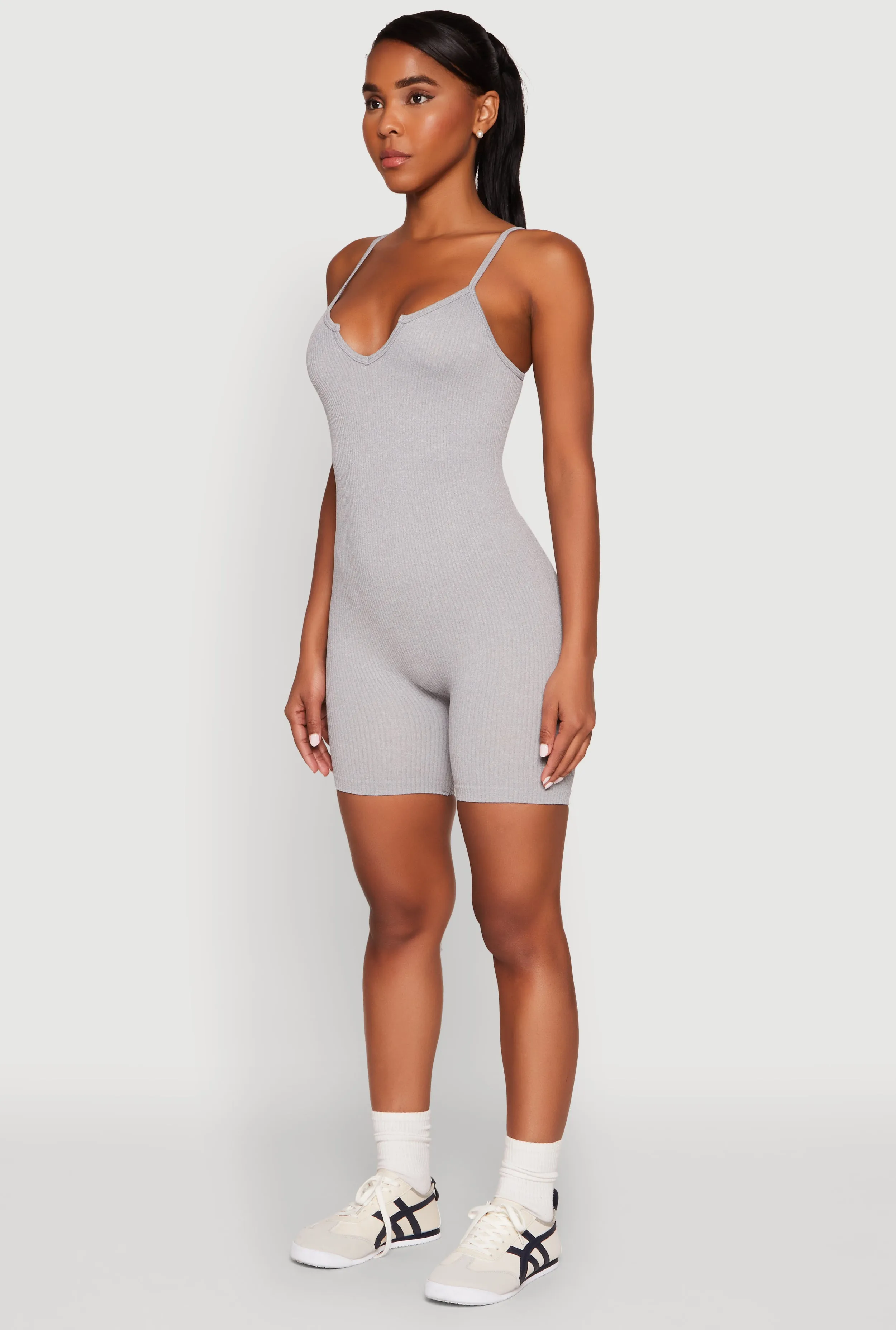 Notch Neck Rib Knit Cami Romper sold by Rainbow product image thumbnail 3