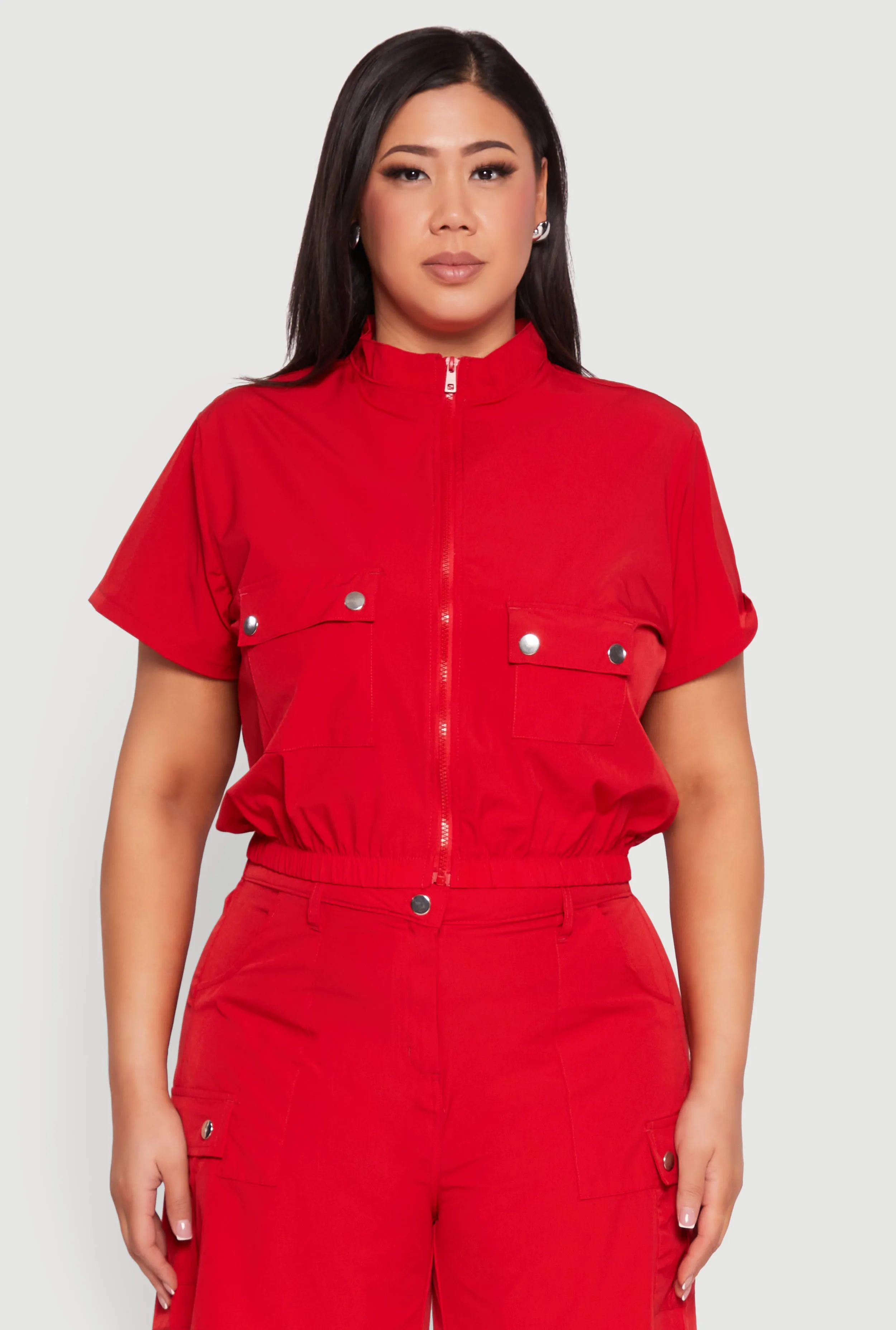 Plus Size Nylon Utility Zip Up Top sold by Rainbow